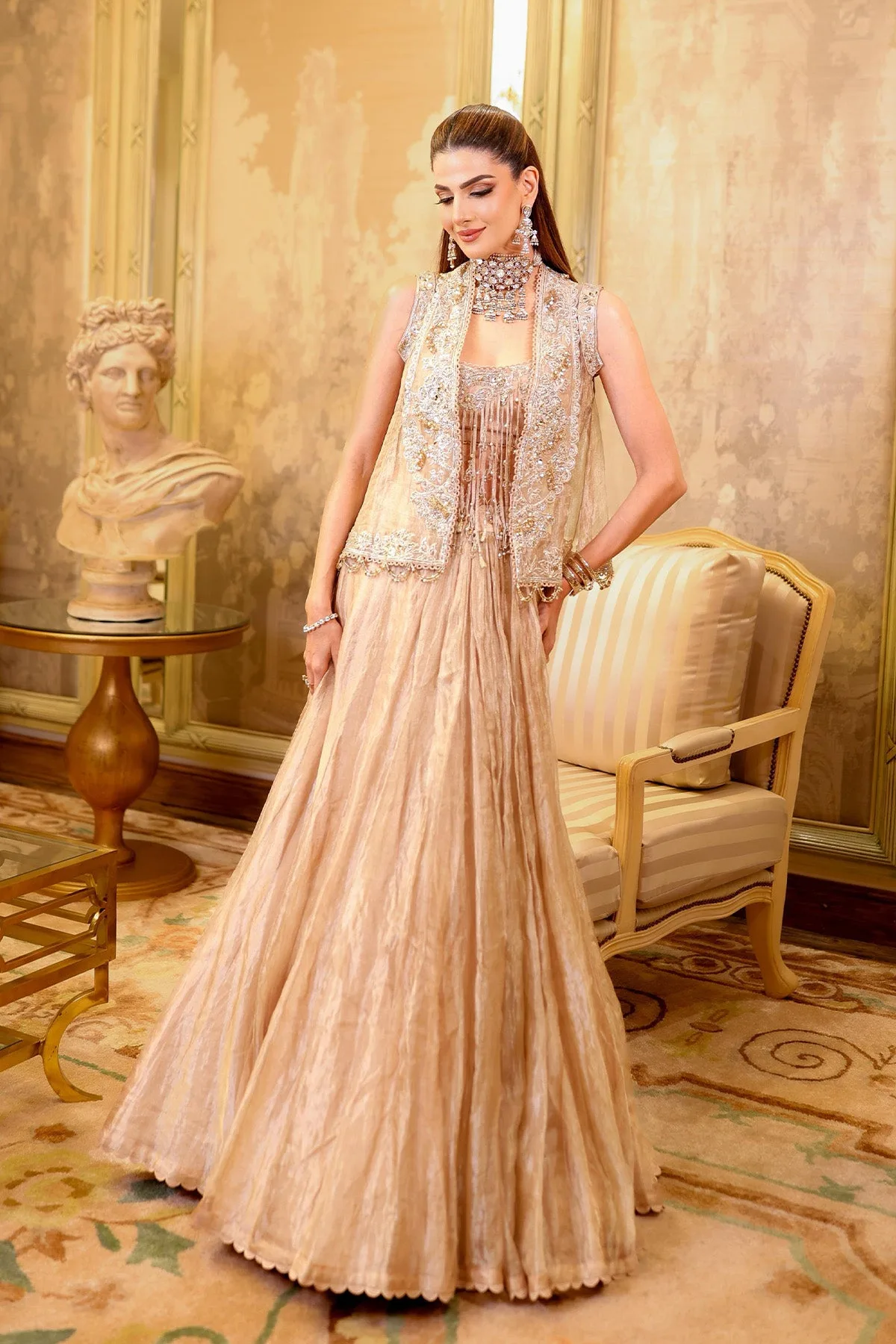 Neha nagar in Sunehri Lehenga Set by Ridhi Mehra