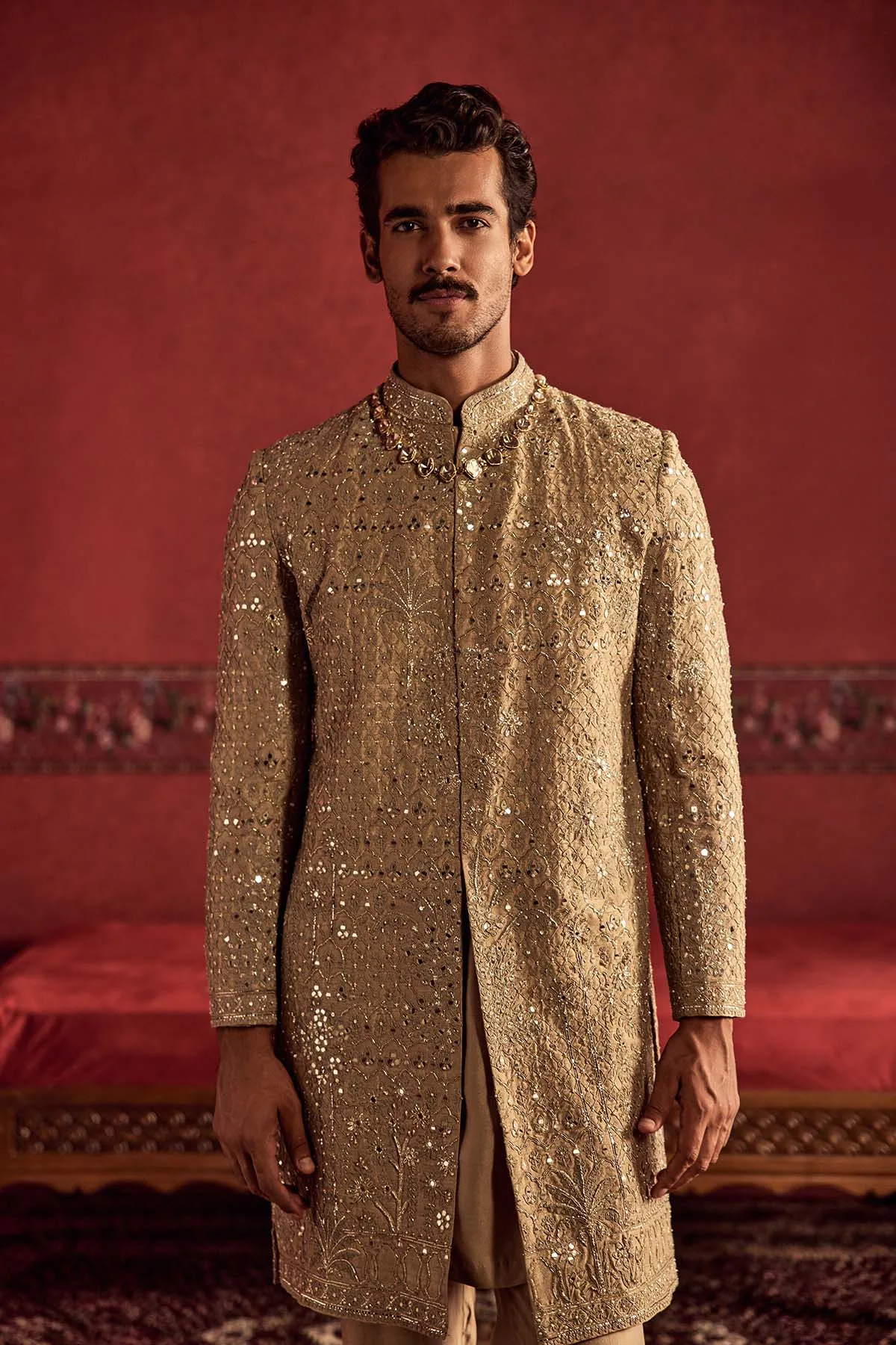 Asrar Sherwani Set by Ridhi Mehra in grey, view 3