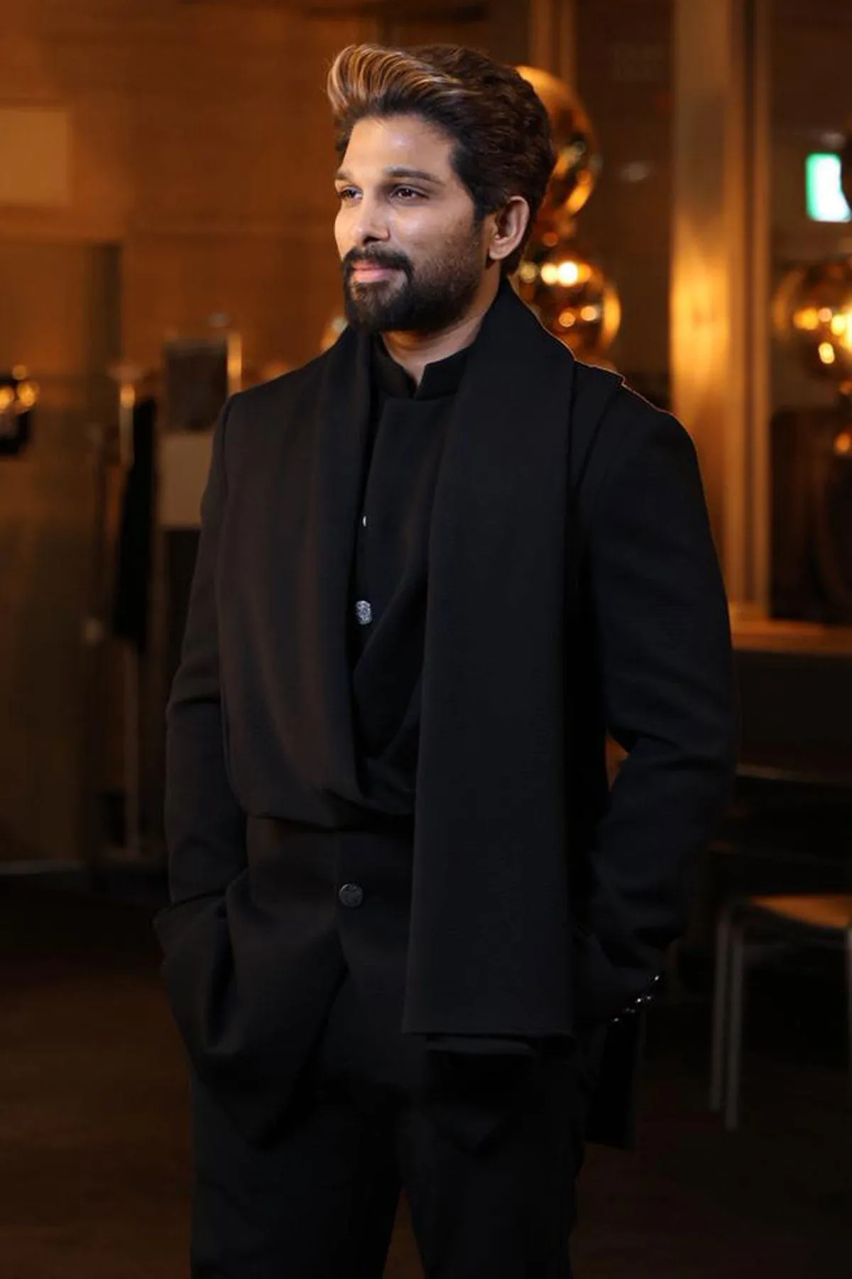 Allu Arjun In Black Drape Bandhgala by Qbik