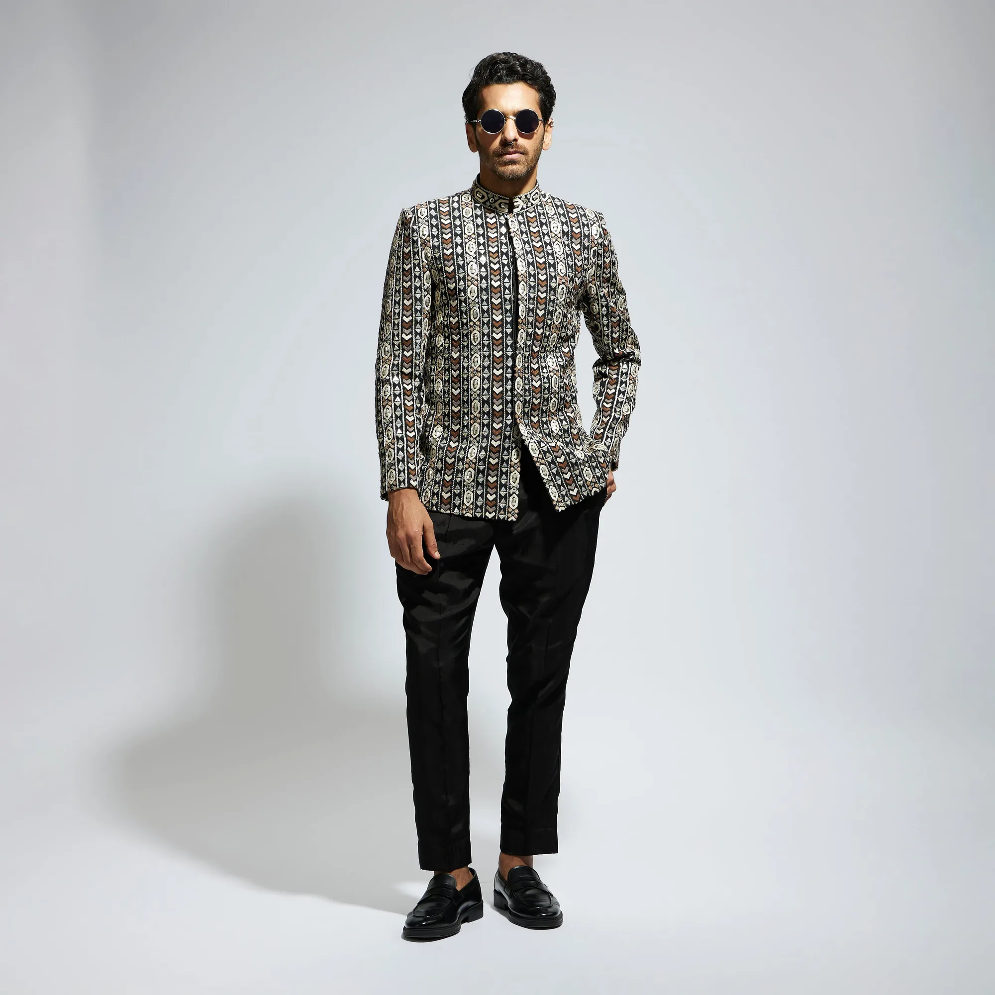 Black Geo Embroidered Bandhgala by SVA
