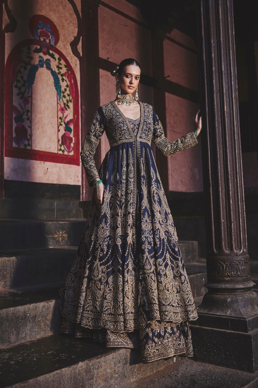 Ahilya Jacket Set by Jigar Mali in navy blue, view 3