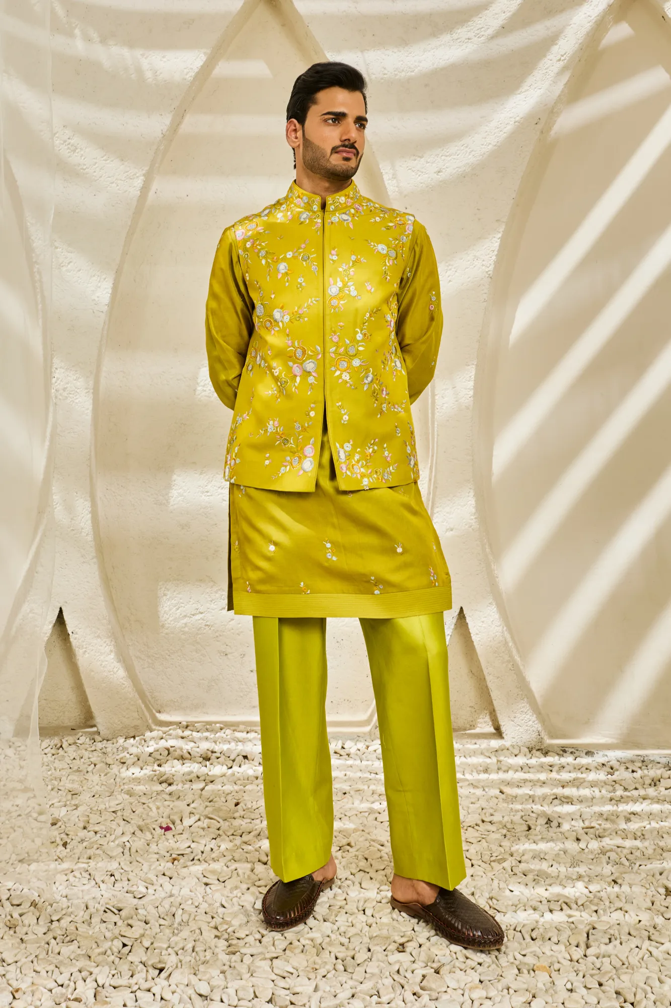Floral Reverie Waistcoat Set by Sarab Khanijou