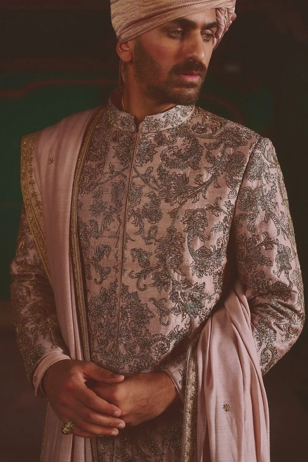 Parinay Sherwani by Jigar Mali in mauve, view 2
