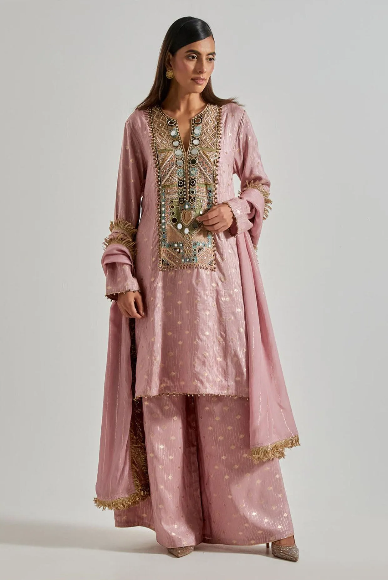 Lilac Dola Silk Kurta with Palazzo & Chiffon Dupatta by Payal Singhal