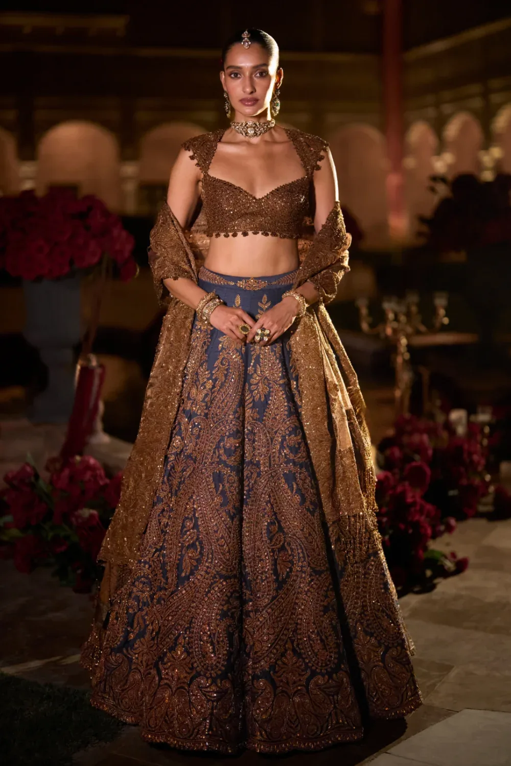 Navy Blue Paisley Lehenga Set by Seema Gujral