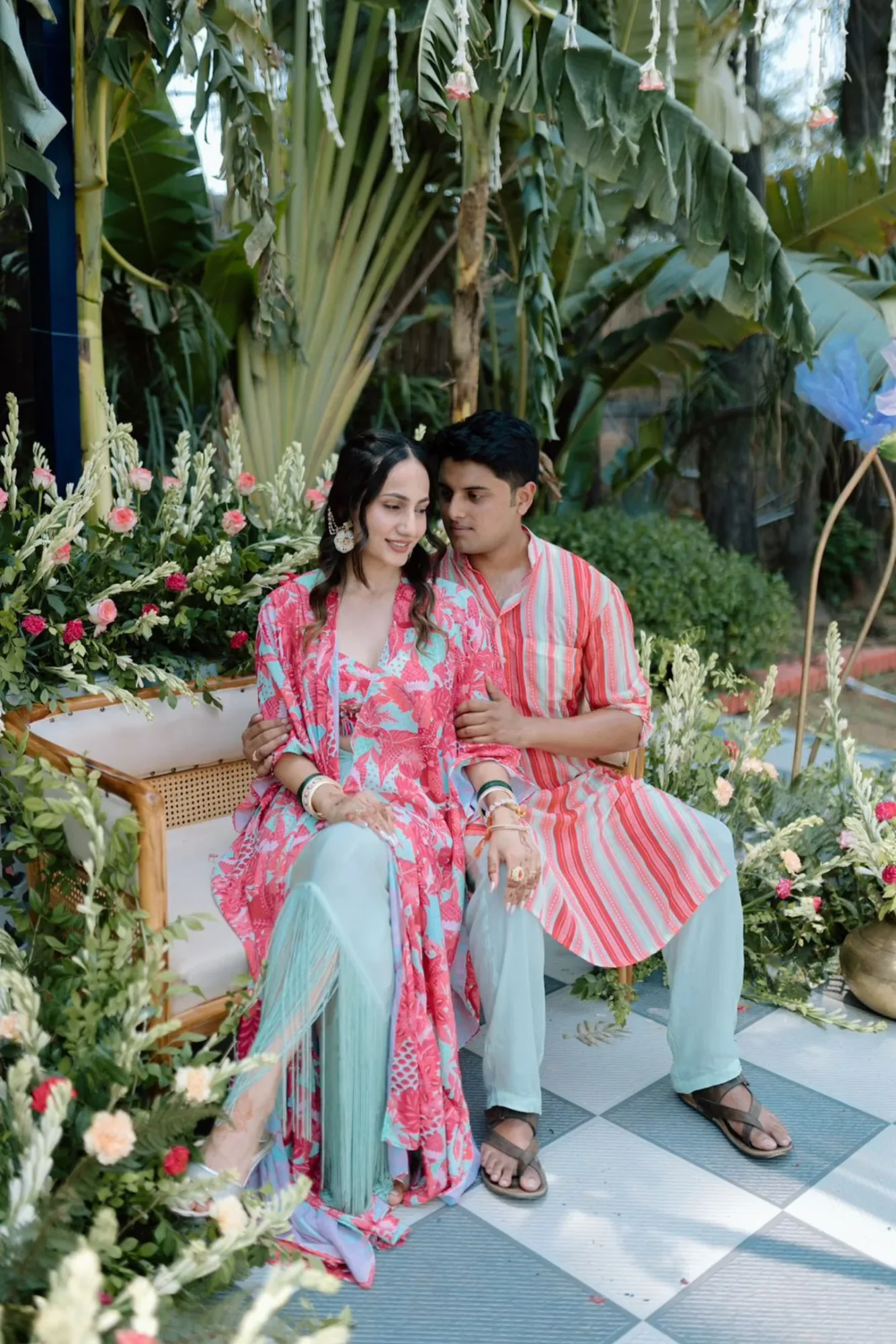Tanya & Diwakar in Romance Karl Set & Romance Kurta Set by Rishi and Vibhuti
