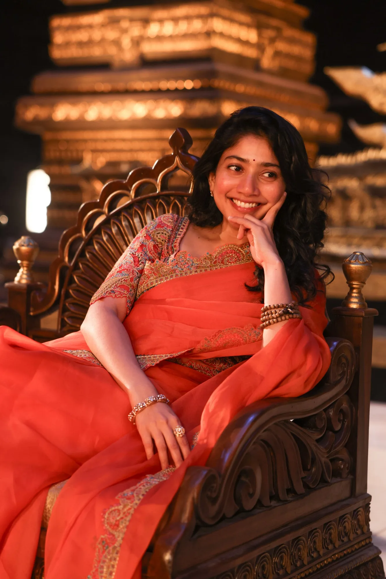 Sai Pallavi in Mridula Organza Saree by Dolly J in rust, view 2