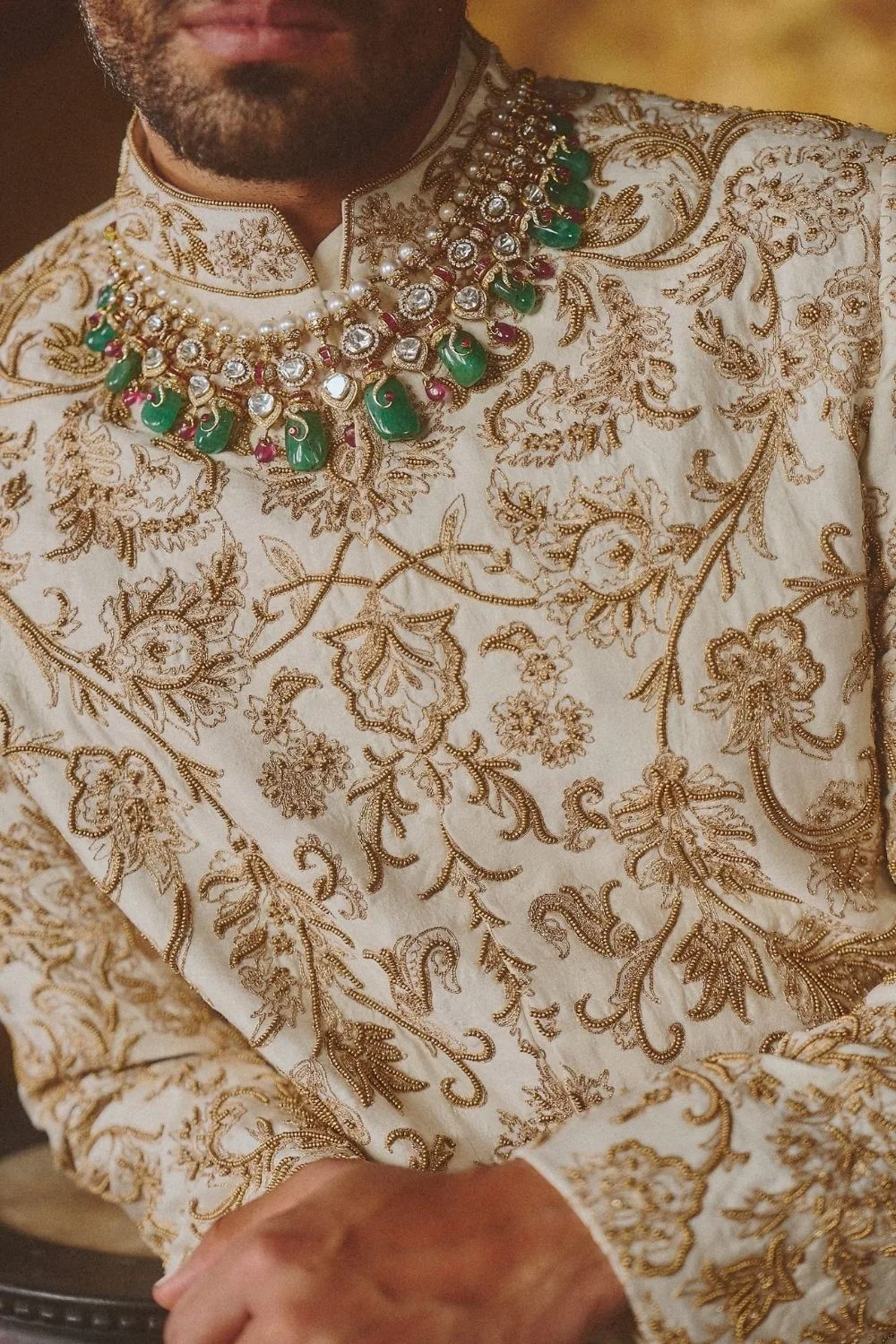 Rudra Sherwani by Jigar Mali in ivory, view 3