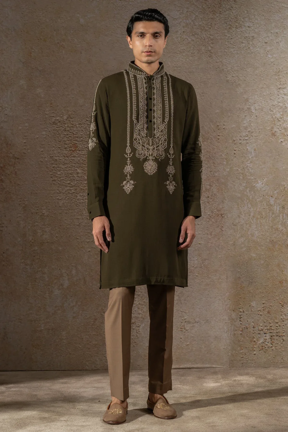Golden Light Pearl-Embroidered Short Kurta with tousers by Tarun Tahiliani