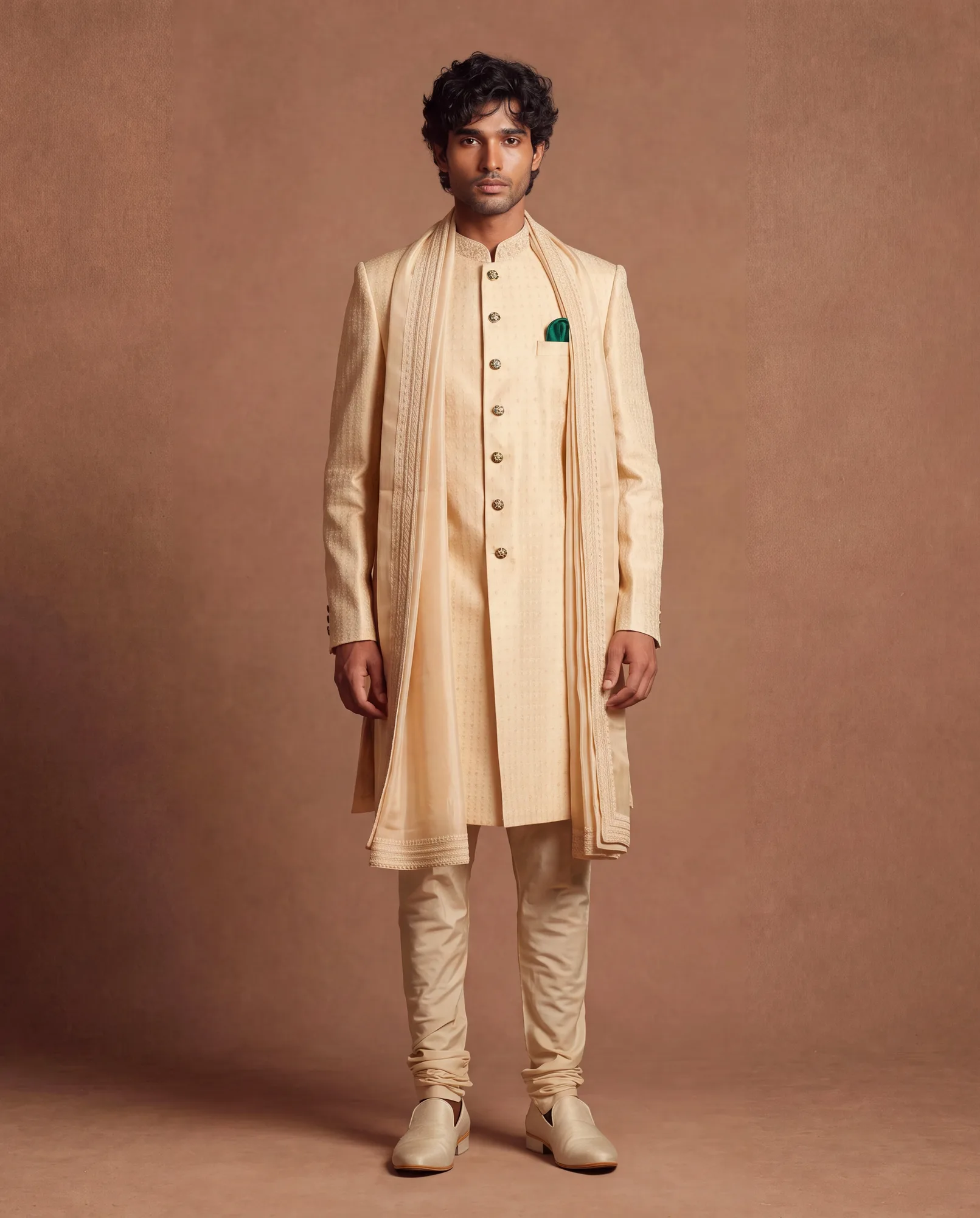Regalia Sherwani Set by Dolly J, ivory kurta