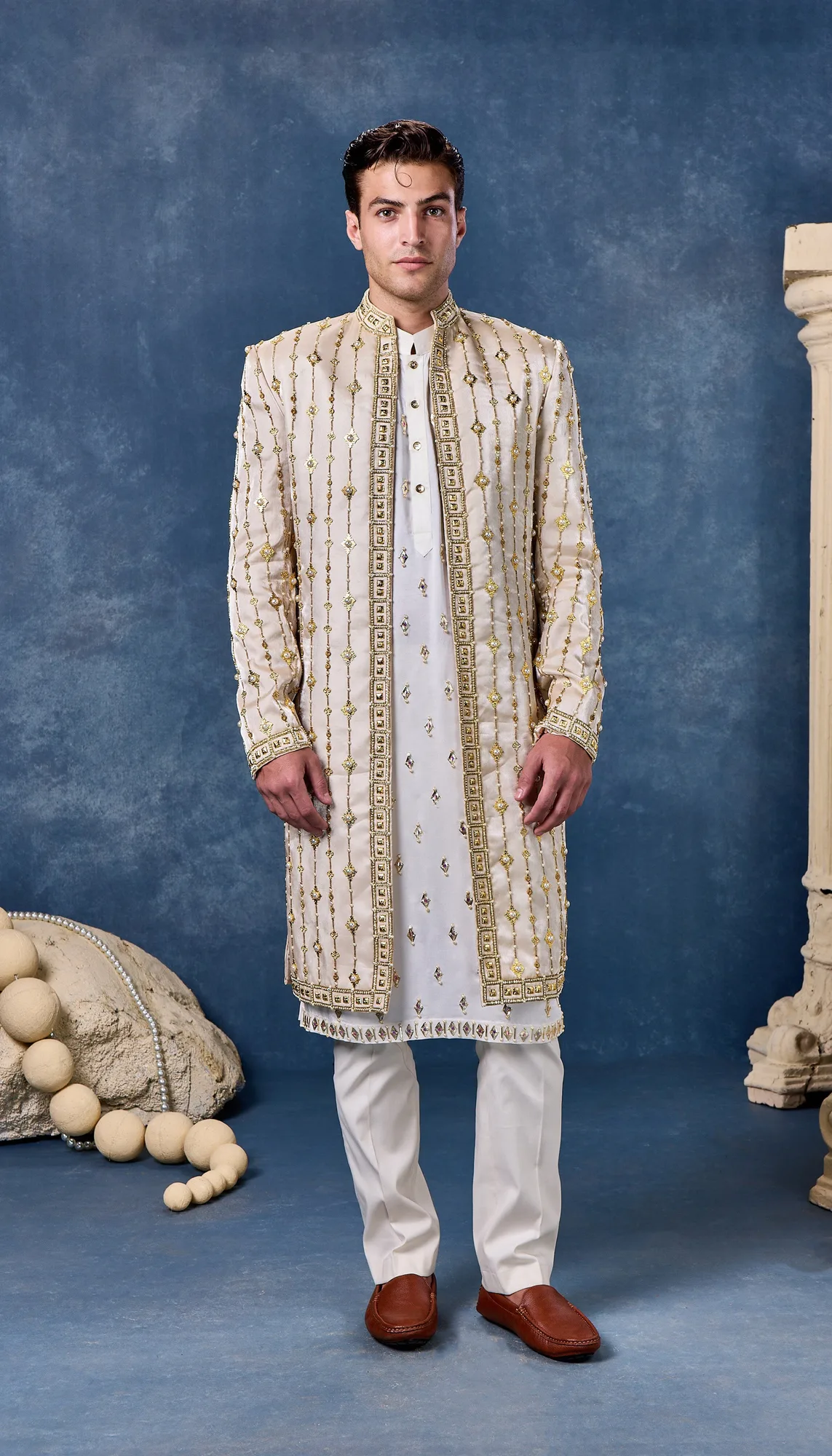 Gilded Ivory - Sherwani Set by Papa Don't Preach