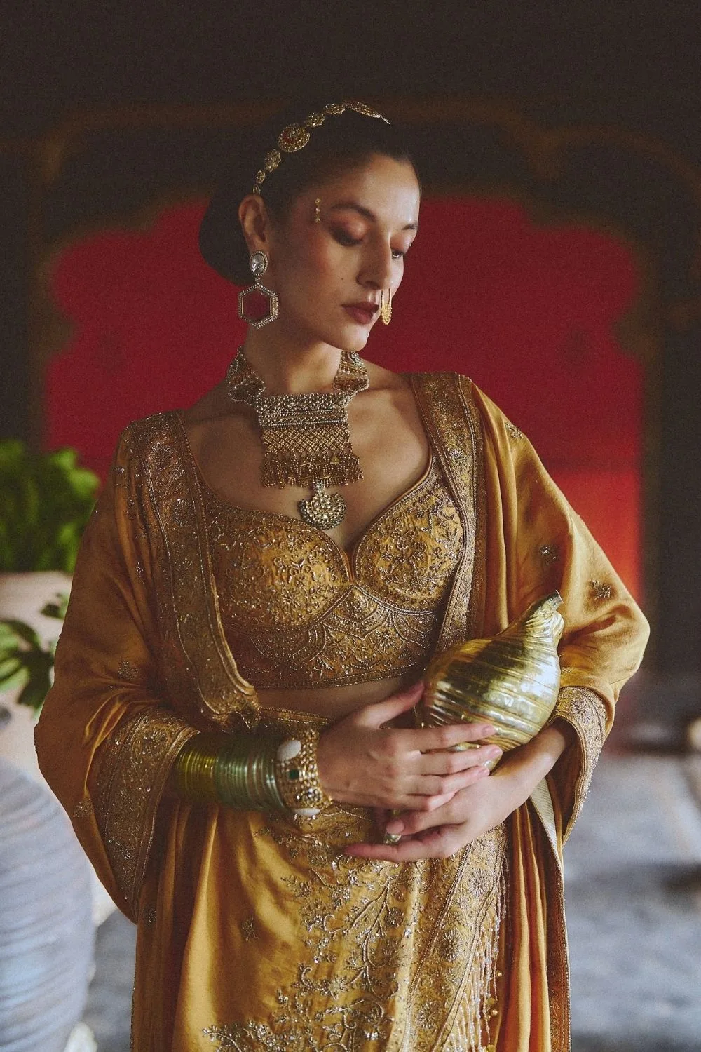 Navnita Silk Saree by Jigar Mali in mustard, view 3