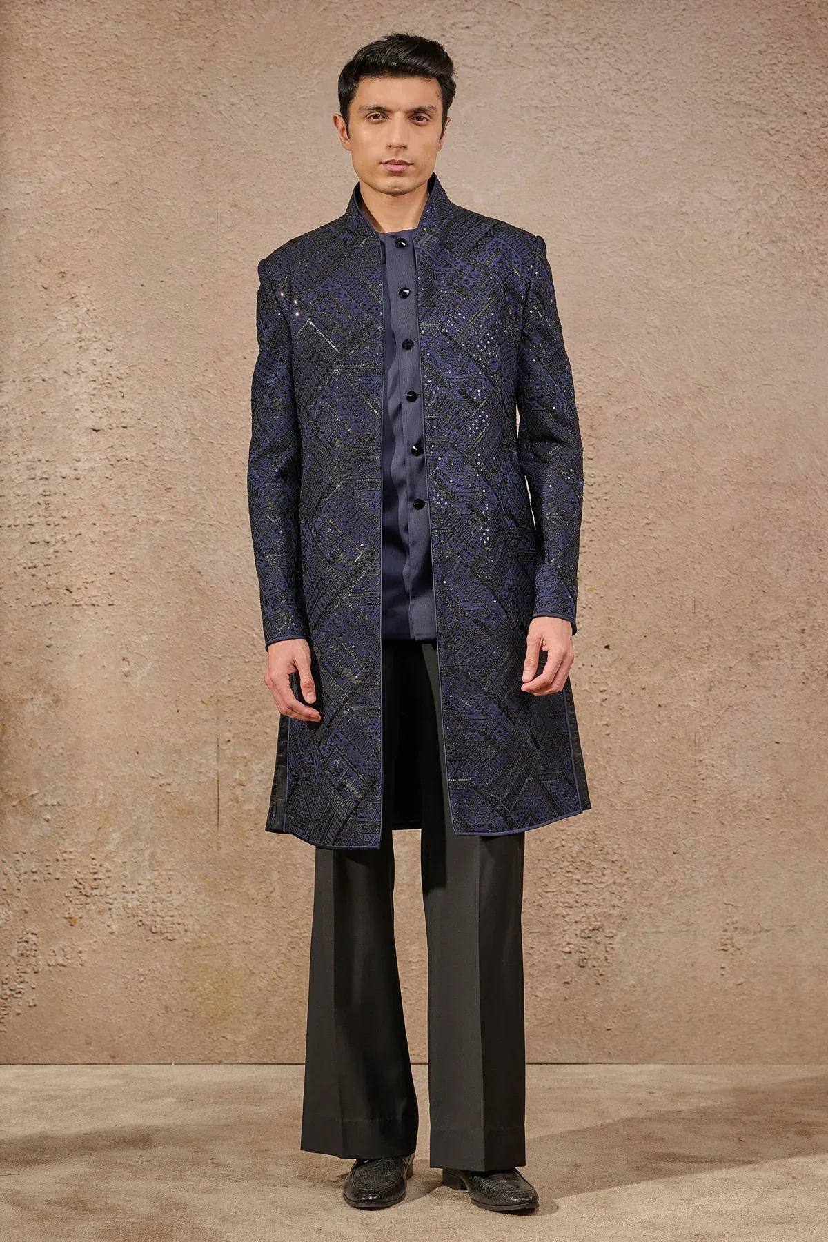 Languid Summer Sequin Embroidered Cocktail Sherwani by Tarun Tahiliani