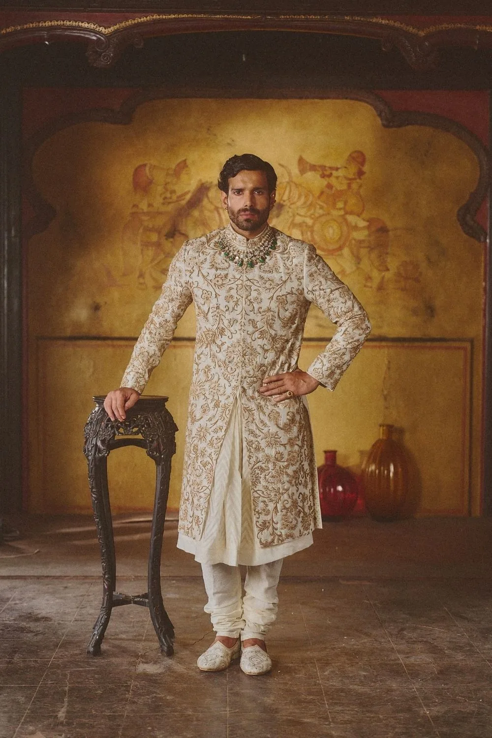 Rudra Sherwani by Jigar Mali in ivory