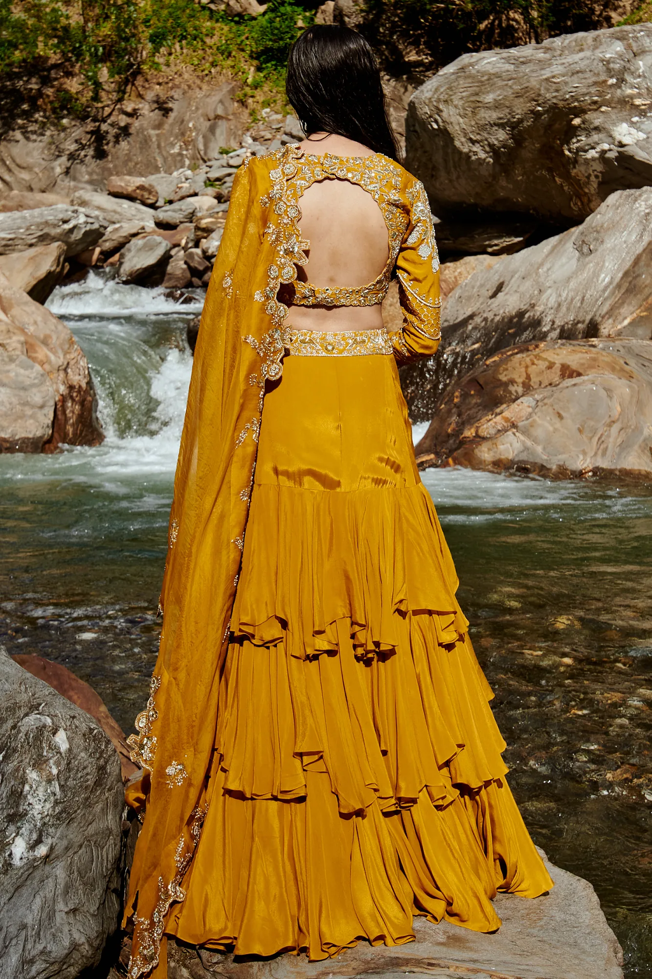 Fiorella Lehenga Set by Paulmi And Harsh in yellow, view 2