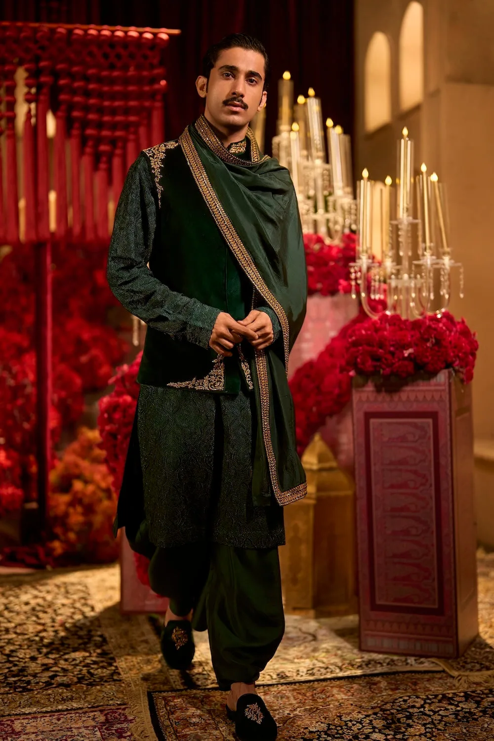 Emerald Green Bundi Set by Seema Gujral