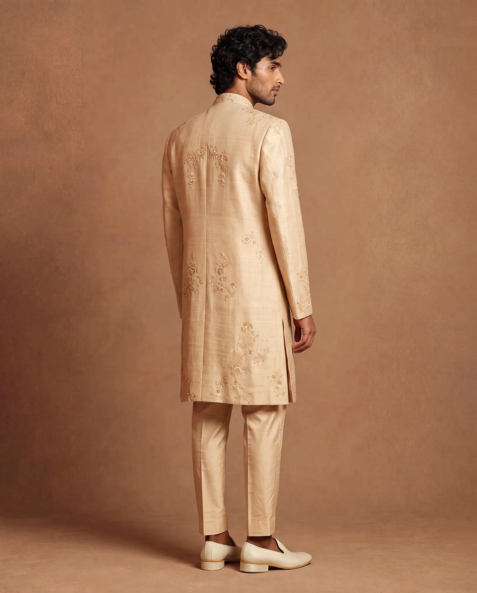 Belmoore Sherwani, Kurta & Pant Set by Dolly J in beige, view 3