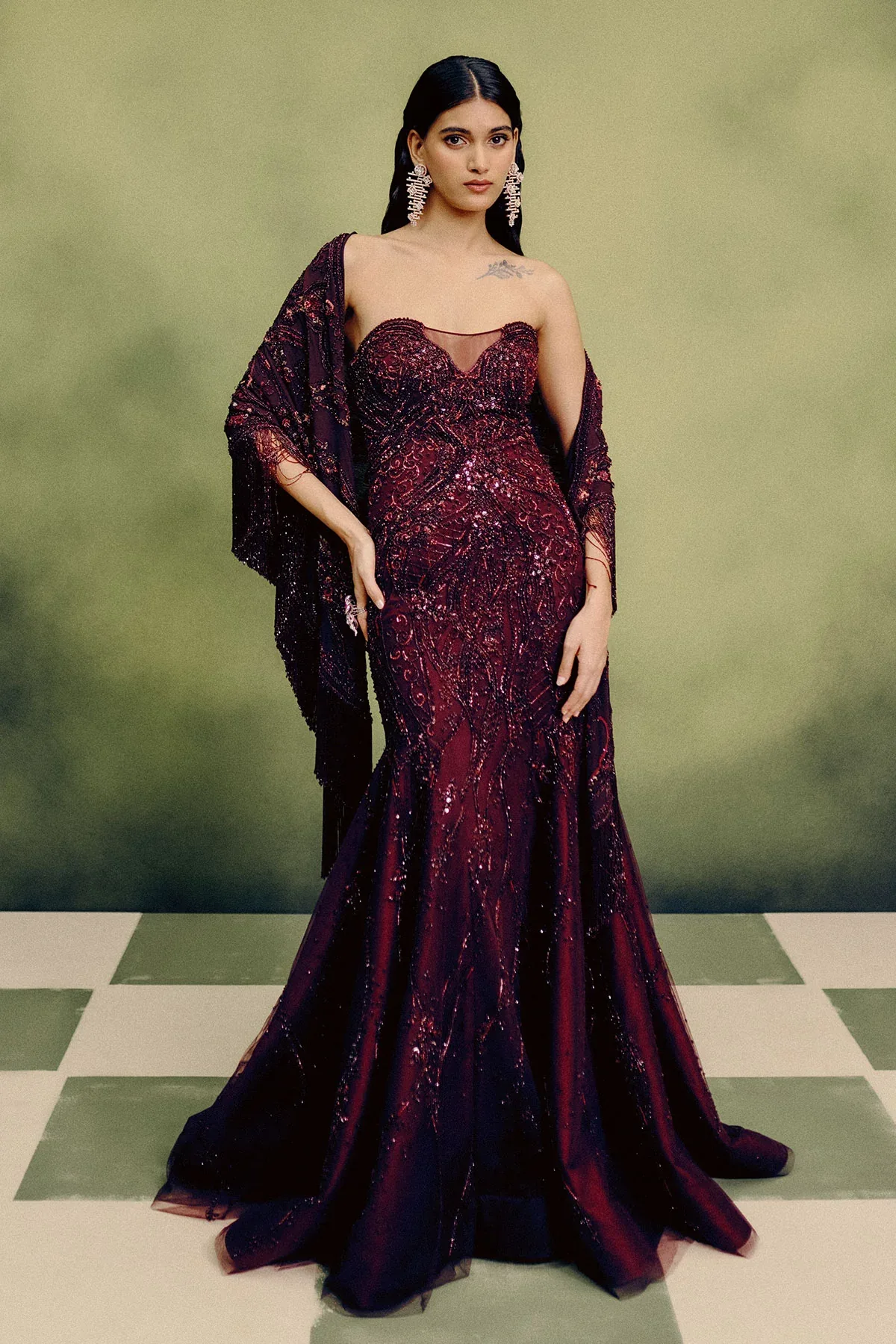 Sangria Gown with Cape Drape by Dolly J