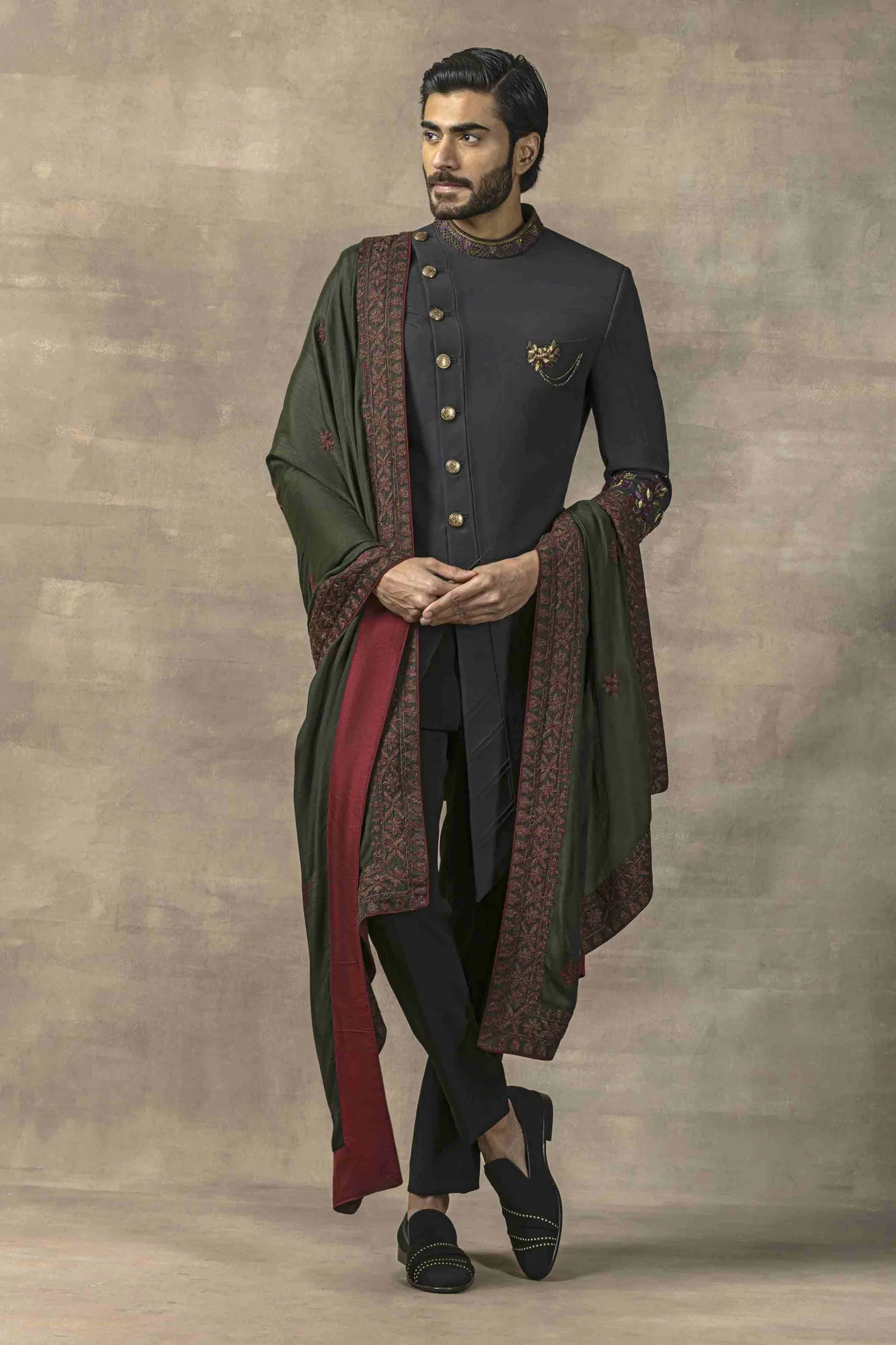 Olive Indo-Western Set by Sarab Khanijou