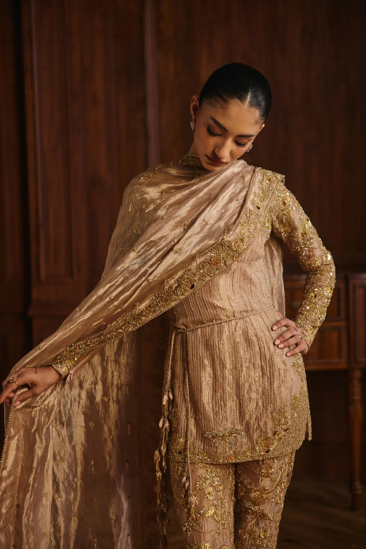 Rania by Mahima Mahajan, champagne kurta, view 3
