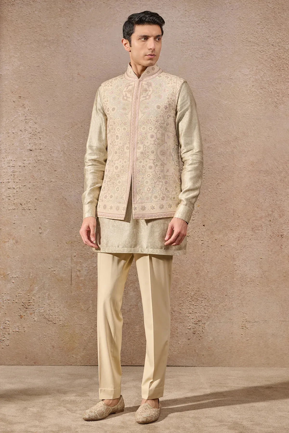 Languid Summer Hand Embroidered Floral Motif Waistcoat by Tarun Tahiliani