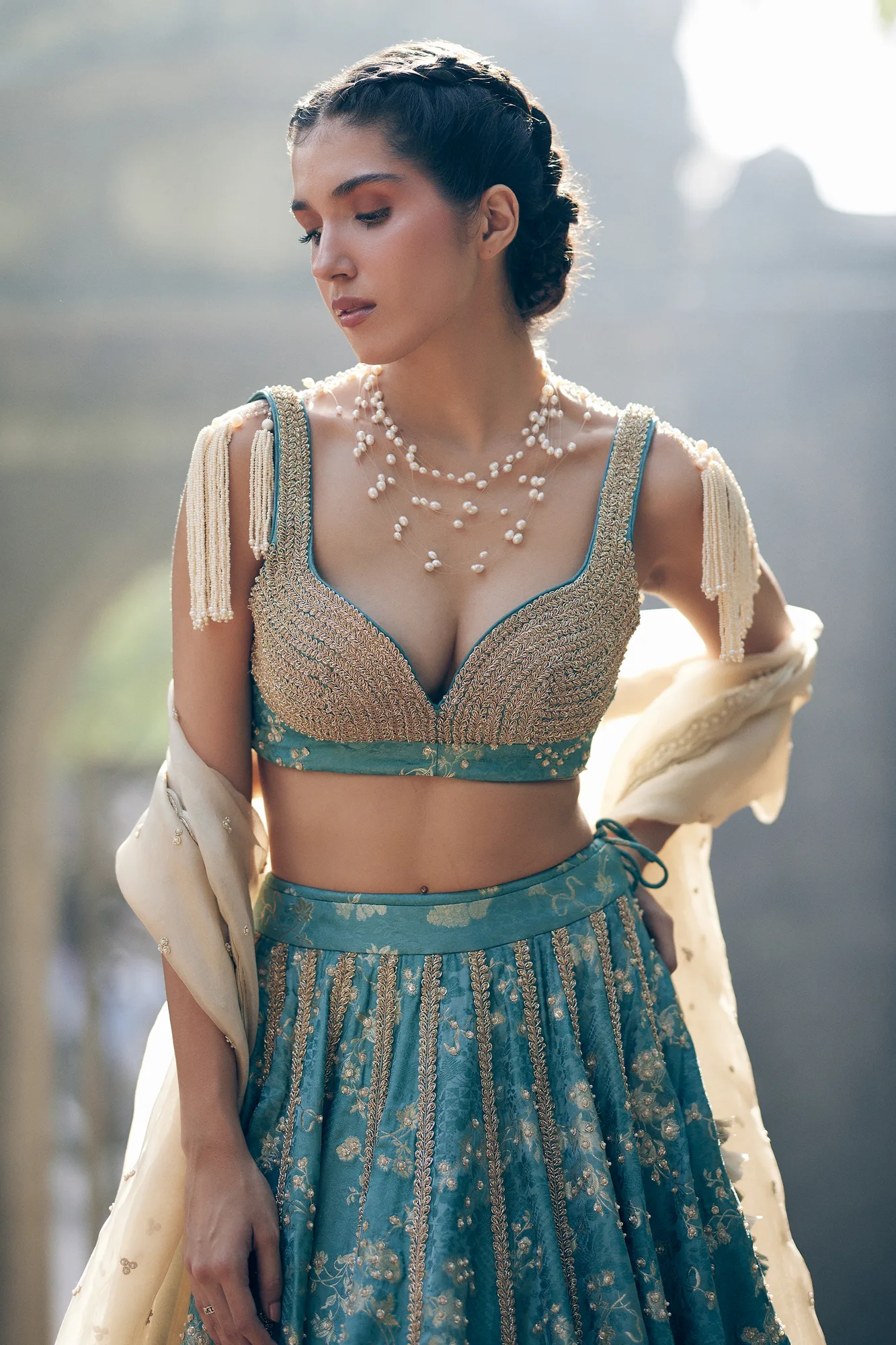 Adele Lehenga Set – Ice Blue by Paulmi And Harsh, view 4