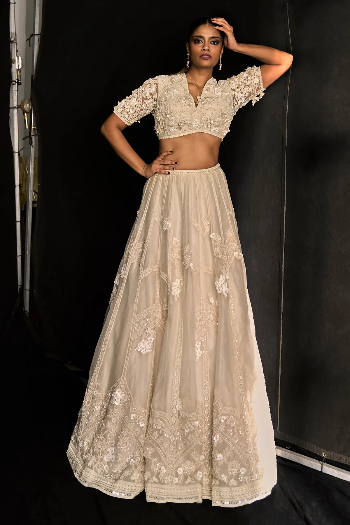 Elegance Lehenga Set by Ridhi Mehra in ivory