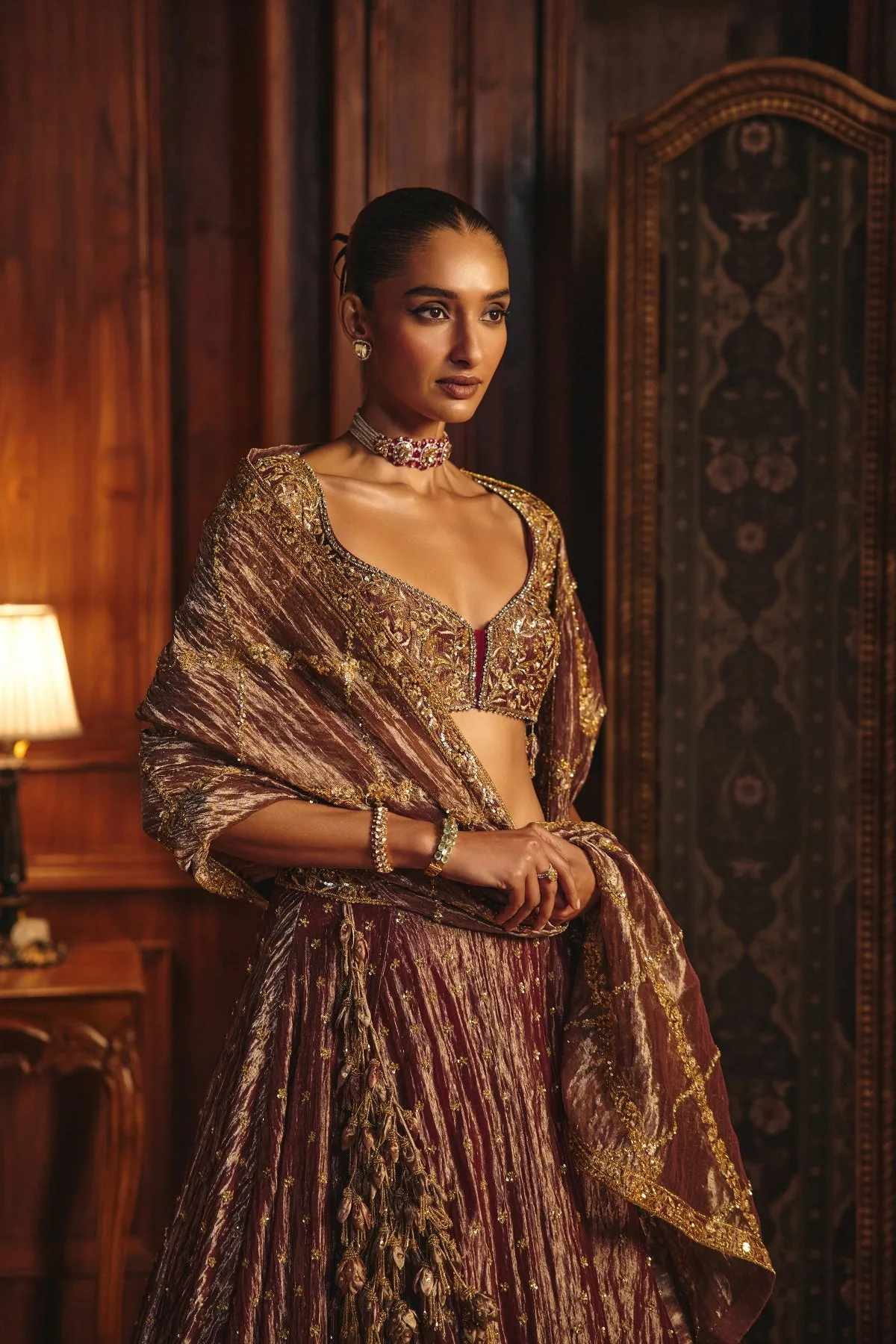 Tasneem by Mahima Mahajan, red lehenga, view 3
