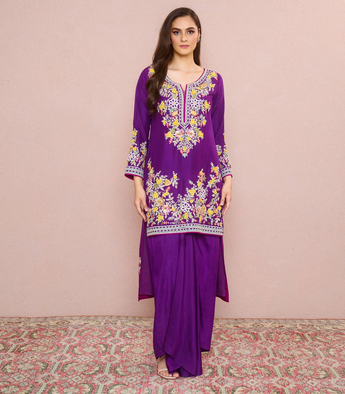 Purple Utsa High Low Kurta Set by Anushree Reddy