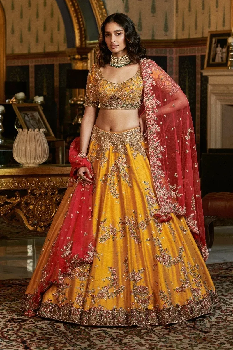 "Nyraa" Raw Silk Bridal Lehenga Set by Dolly J