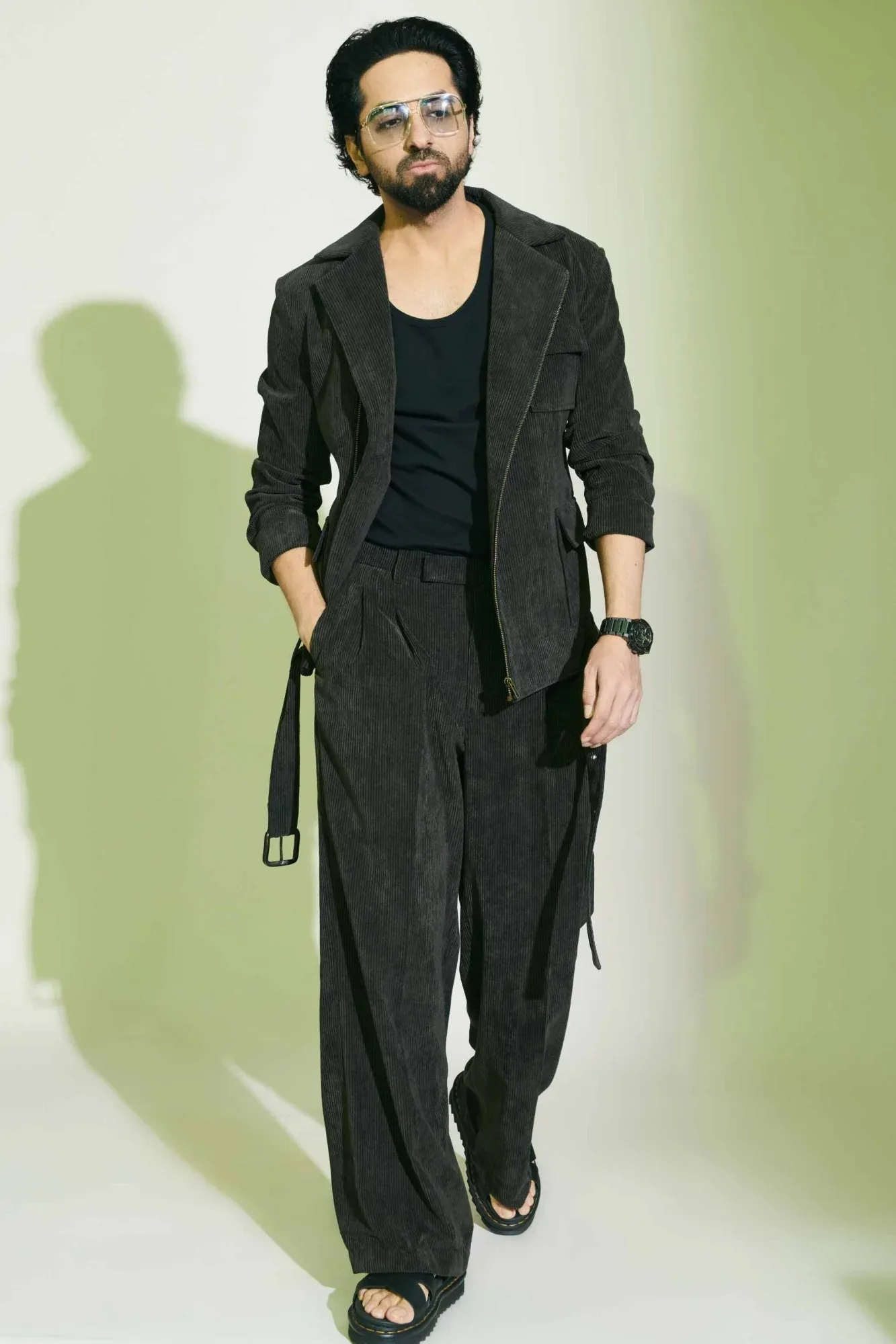 Ayushmann Khurrana in Olive Green Corduroy Set by Sarab Khanijou