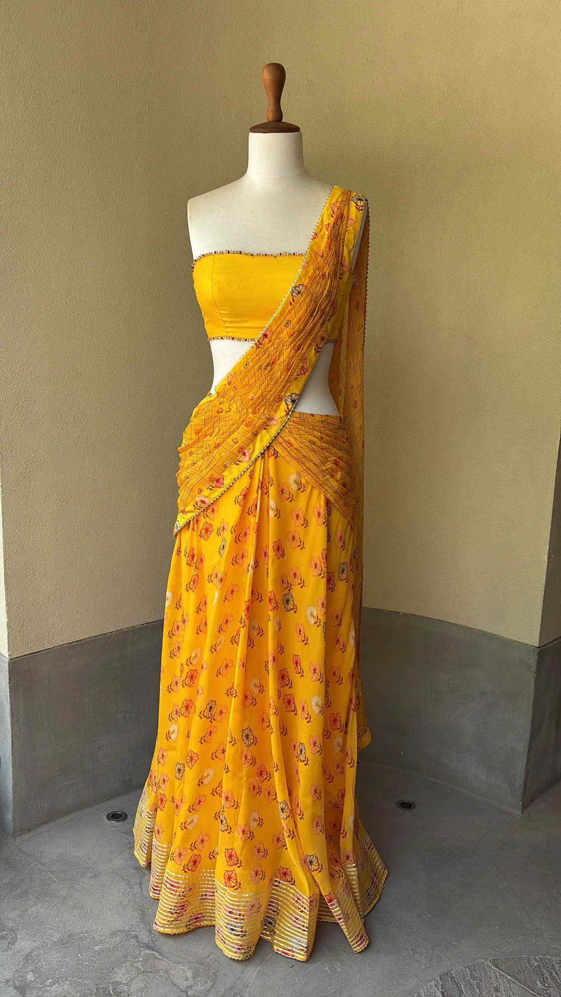 Yellow Petal Drape Saree by Tamanna Punjabi Kapoor