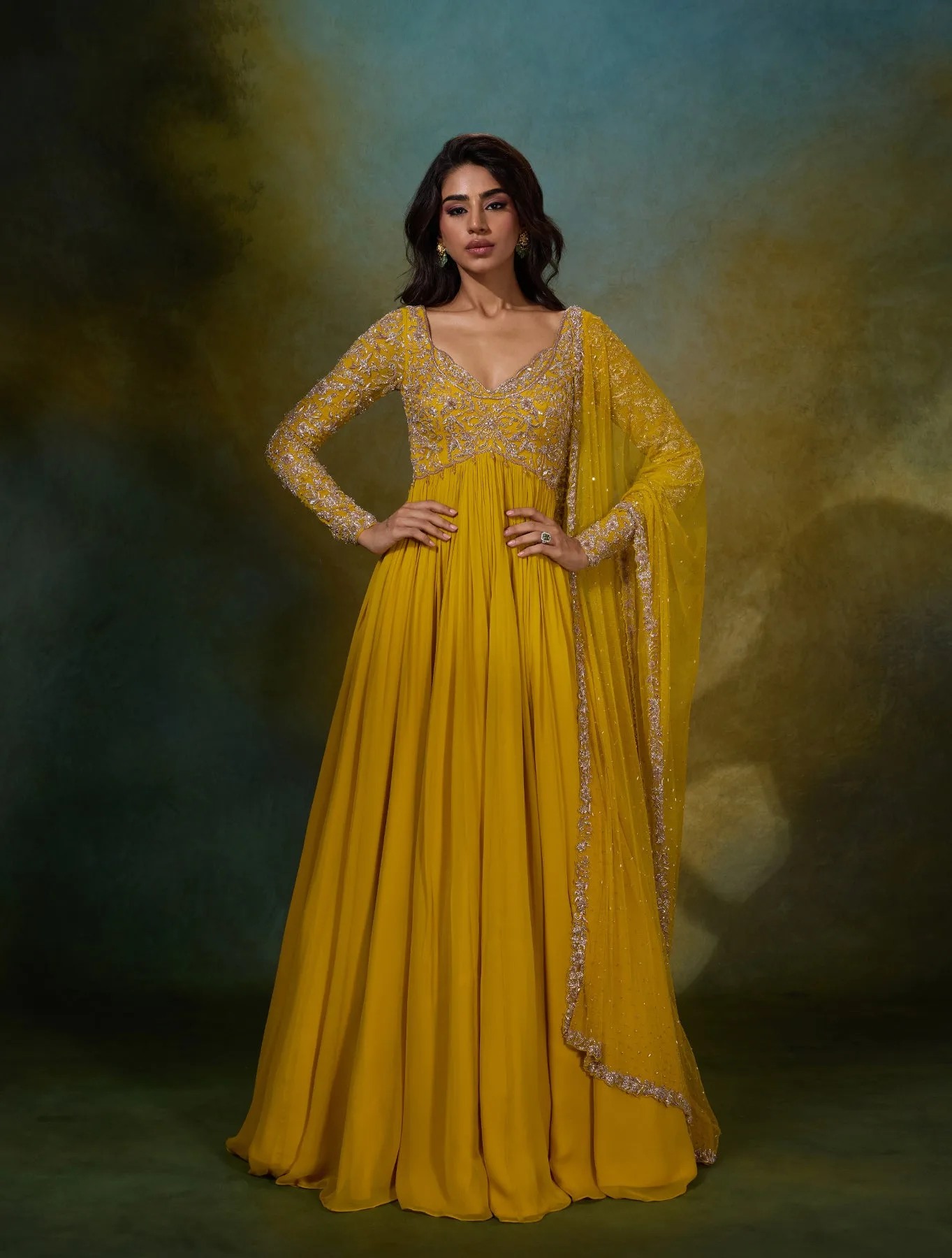 Vivienne by Shloka Khialani, yellow anarkali, view 3