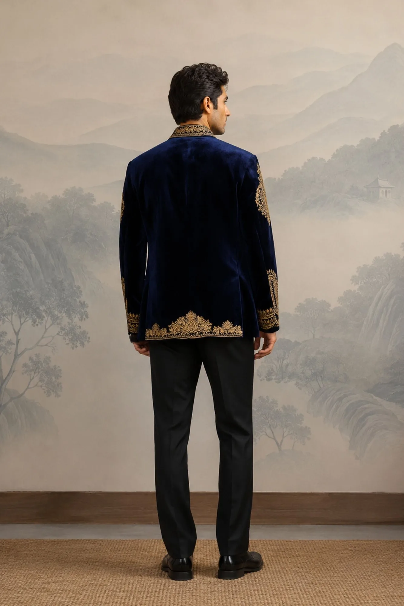 Ahaan jacket set by Jigar Mali in navy blue, view 2