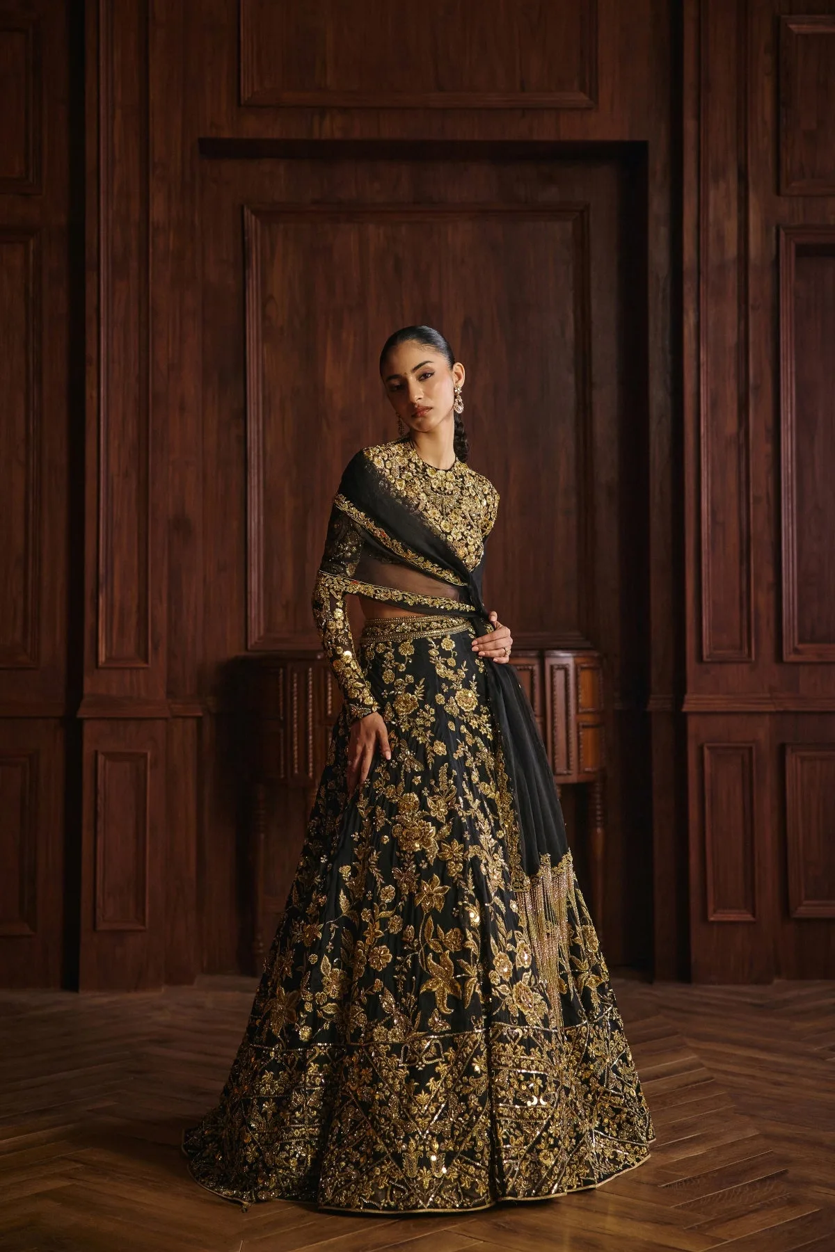 Parul by Mahima Mahajan, black lehenga, view 4