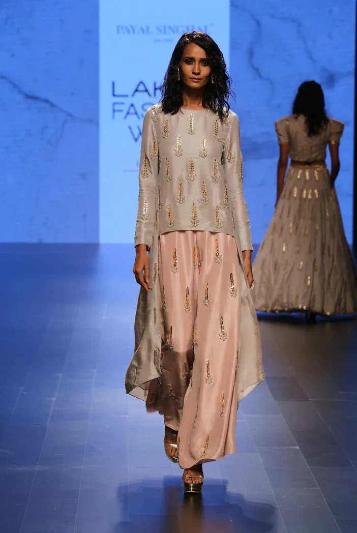 Iran Dove Grey Silk Kurta with Blush Silk Palazzo by Payal Singhal