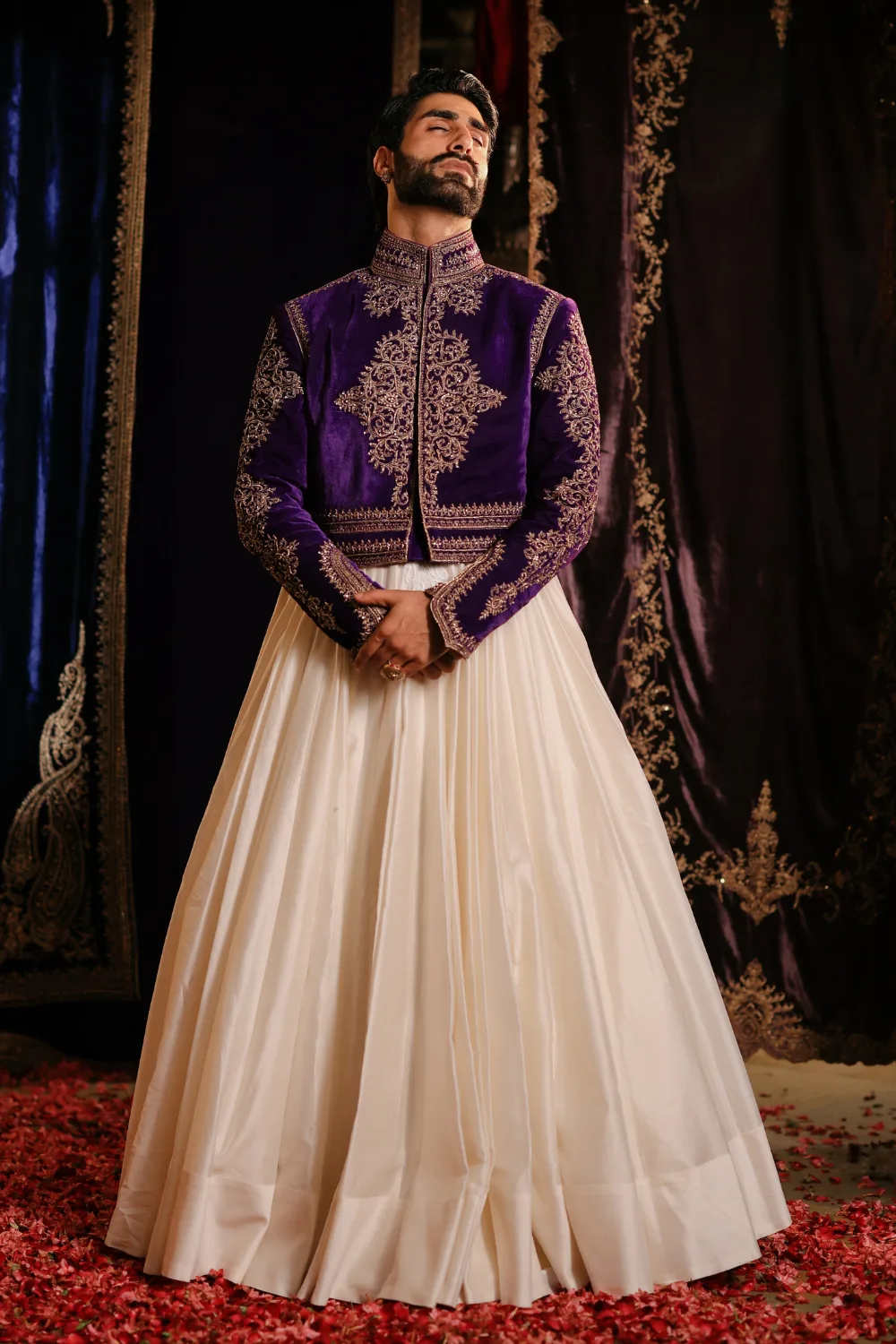 Aabid Jacket Set by Jigar Mali in ivory