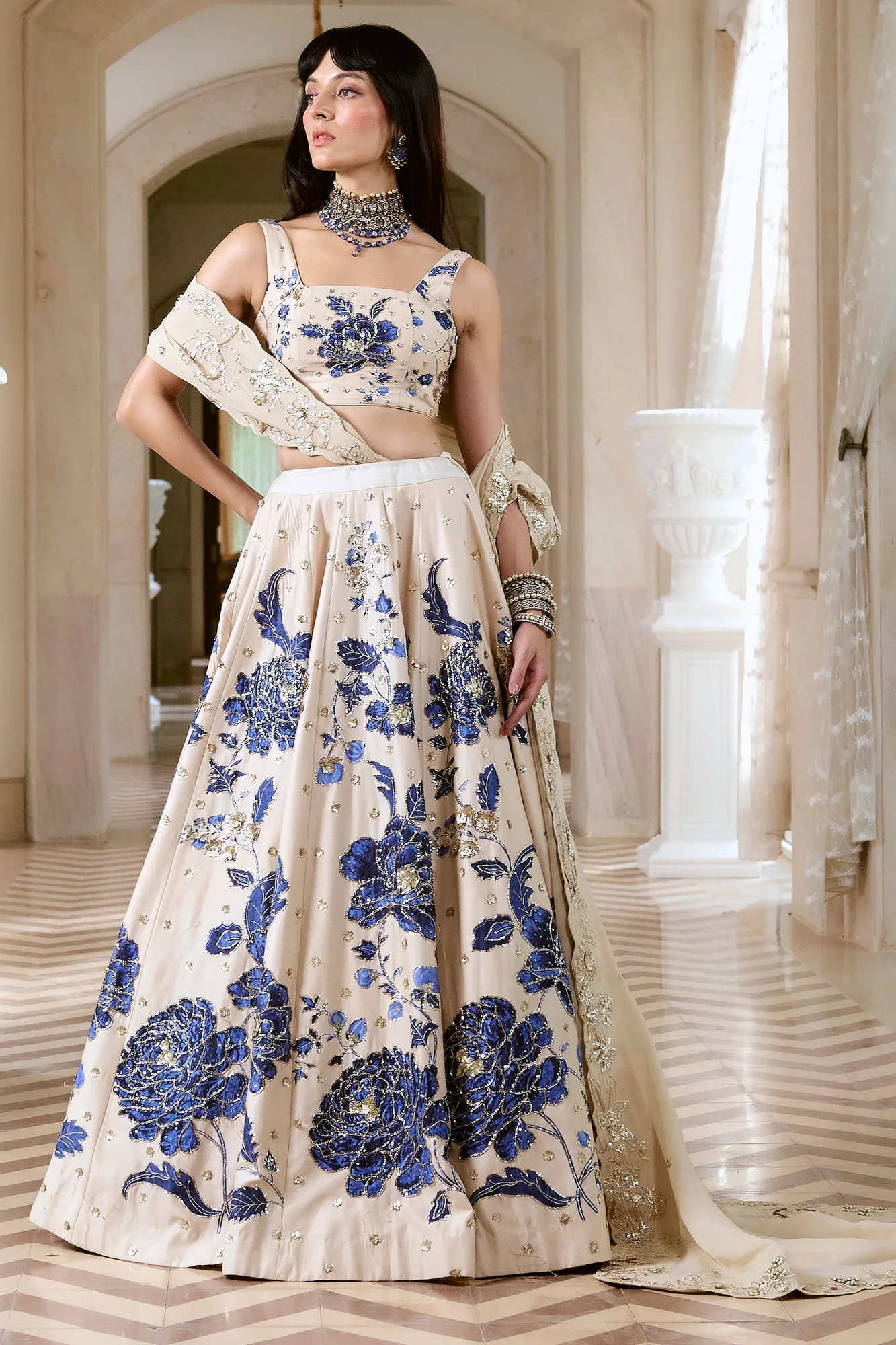 Francesca Lehenga Set by Paulmi And Harsh in ivory