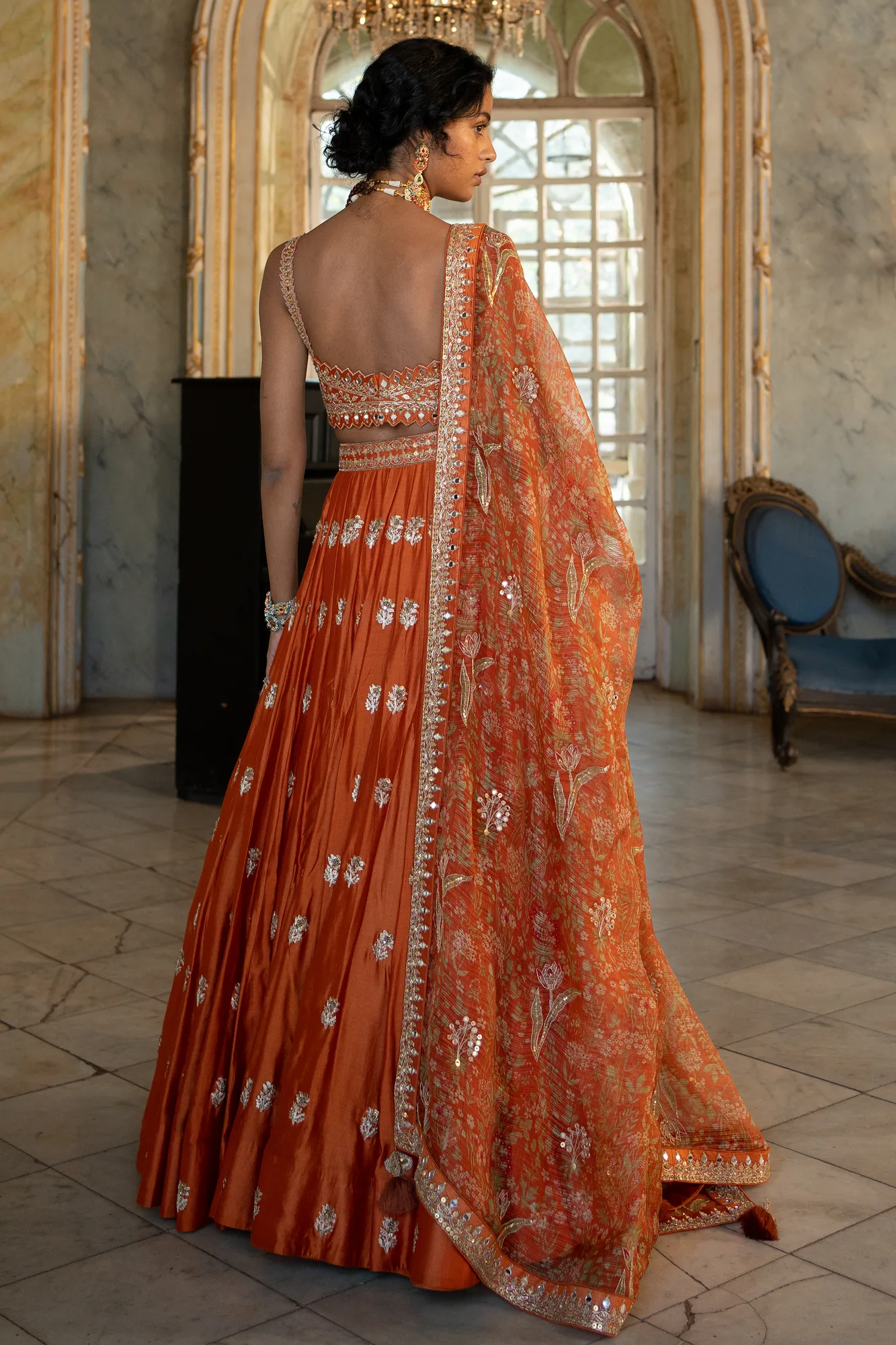 Nimrit Lehenga Set by Paulmi And Harsh in rust, view 2