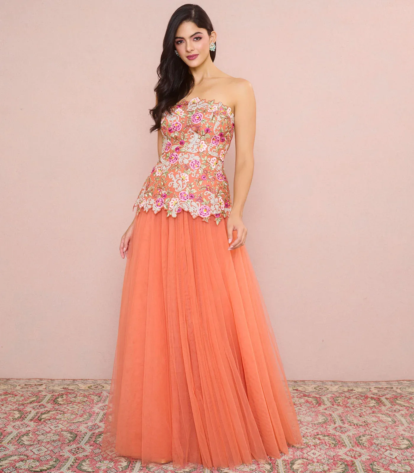 Coral Umang Tube Peplum Skirt Set by Anushree Reddy