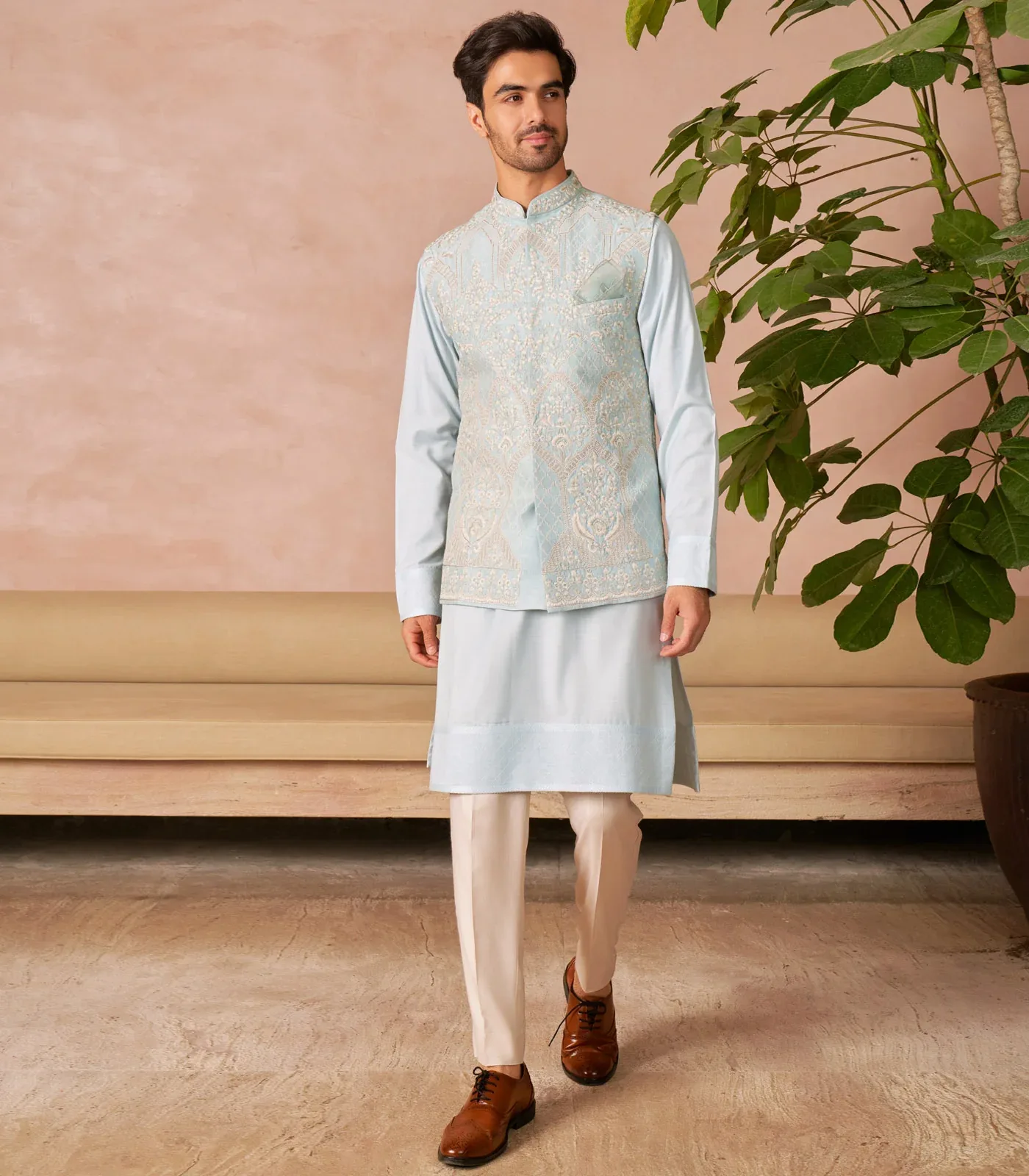 Aqua Blue Bandi Set by Anushree Reddy