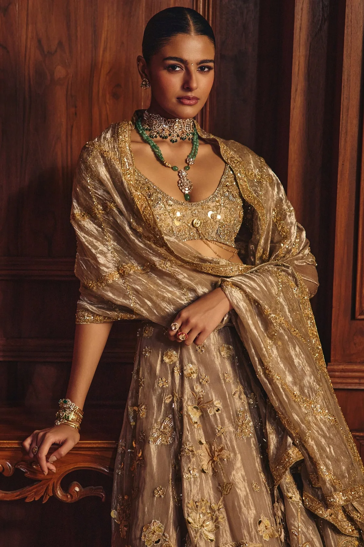 Shazia by Mahima Mahajan, nude lehenga, view 4