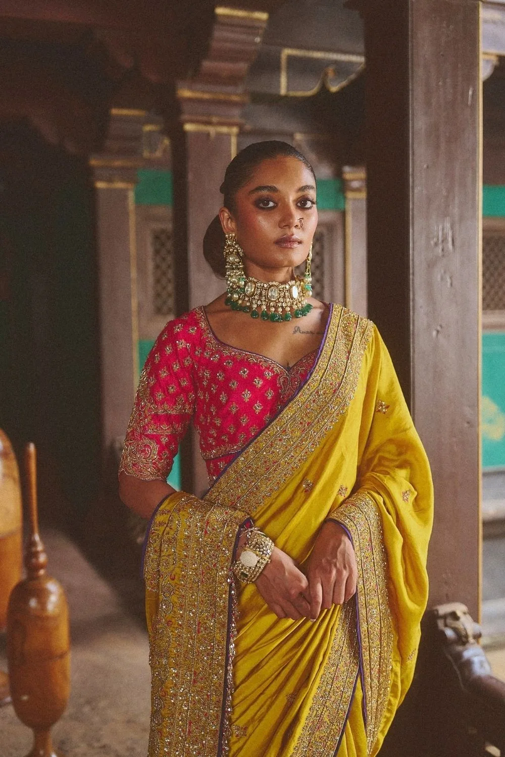 Rujuta Silk Saree by Jigar Mali in mustard, view 2