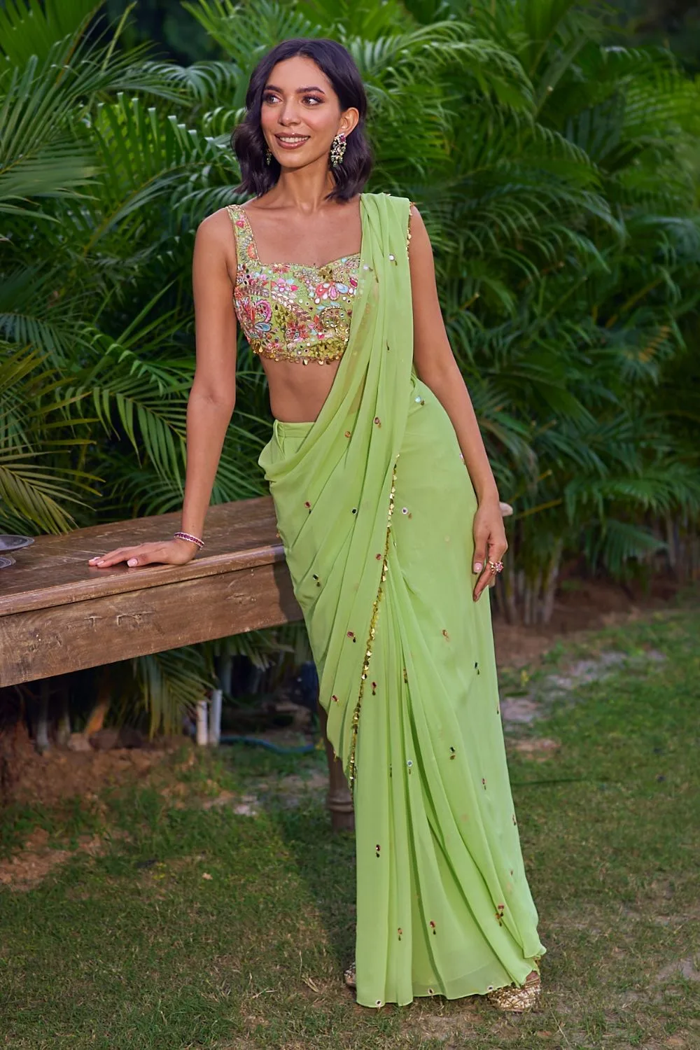 Green Saree Set by Tamanna Punjabi Kapoor
