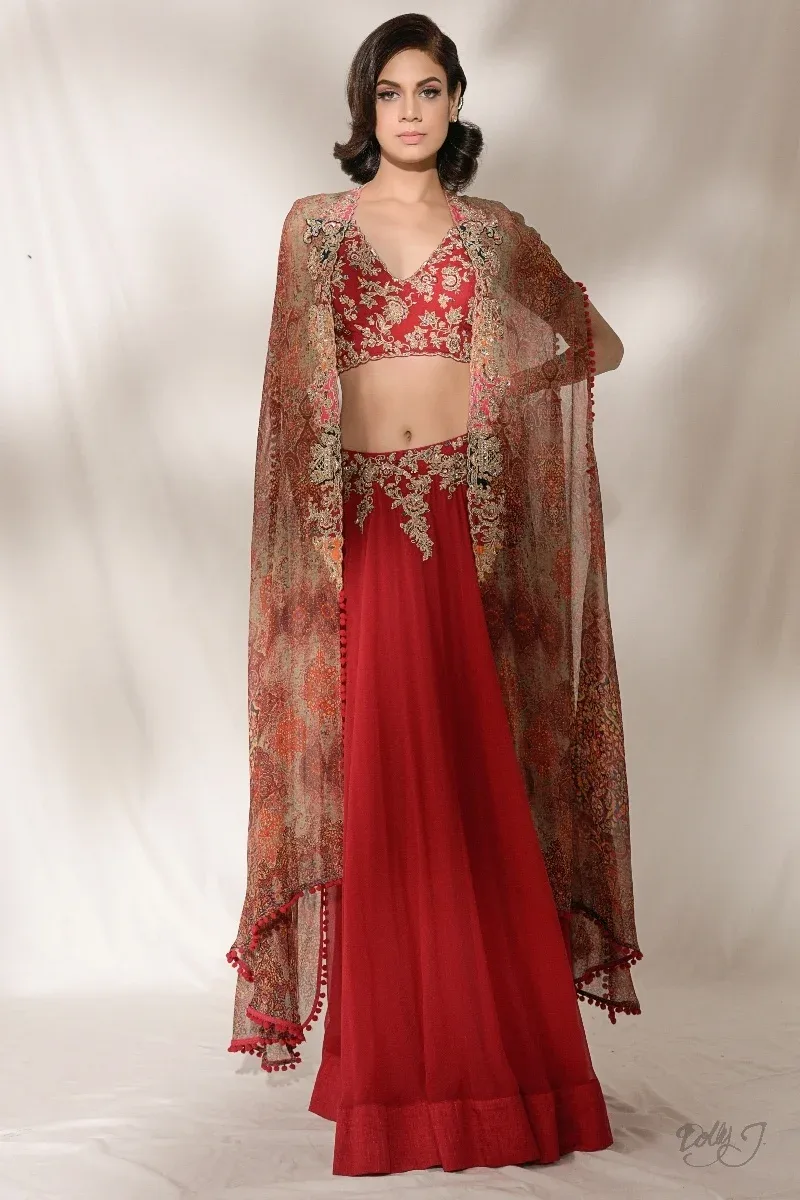 "Larissa" Printed Chiffon Cape and Skirt Set by Dolly J
