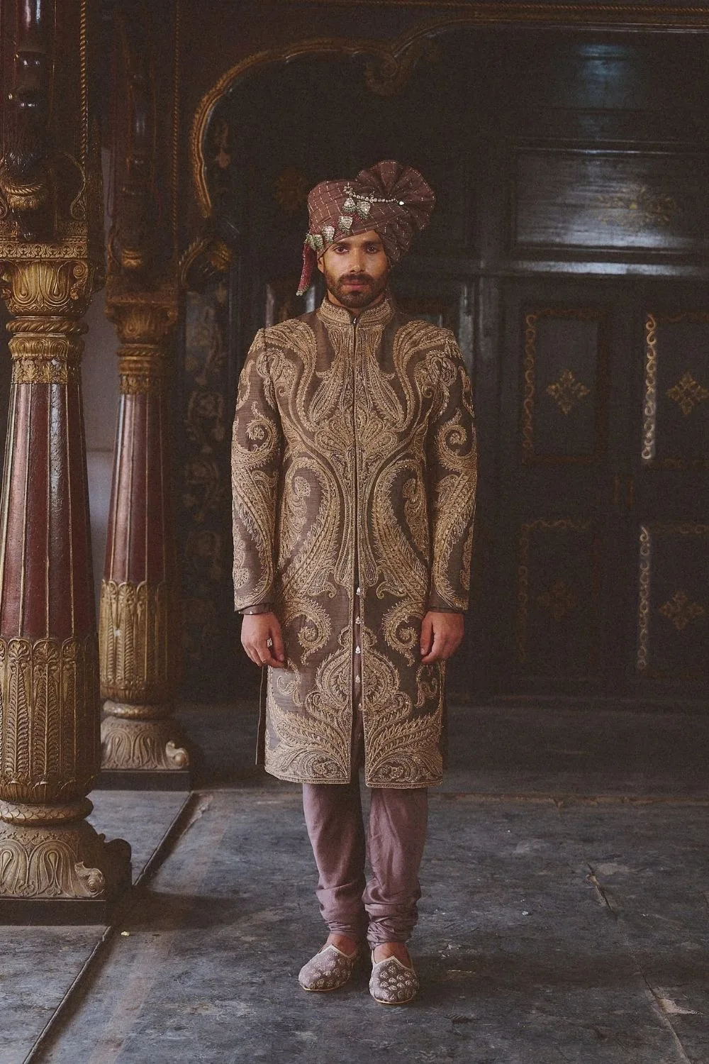 Yavjan Sherwani by Jigar Mali in purple