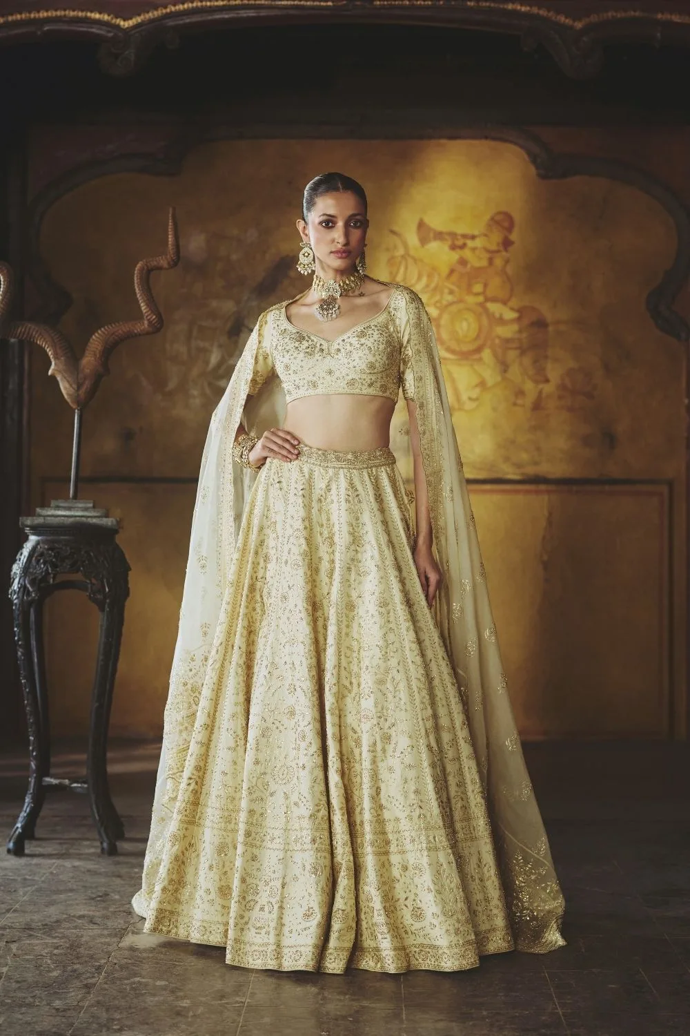 Navodaya Lehenga Set by Jigar Mali in ivory