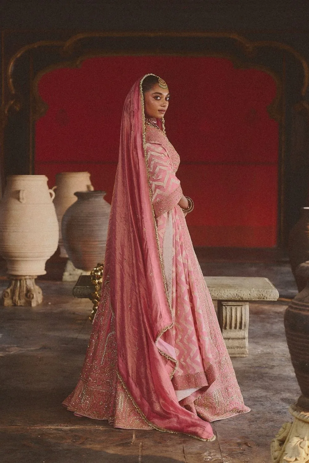 Aaghaz Lehenga Set by Jigar Mali in baby pink, view 4