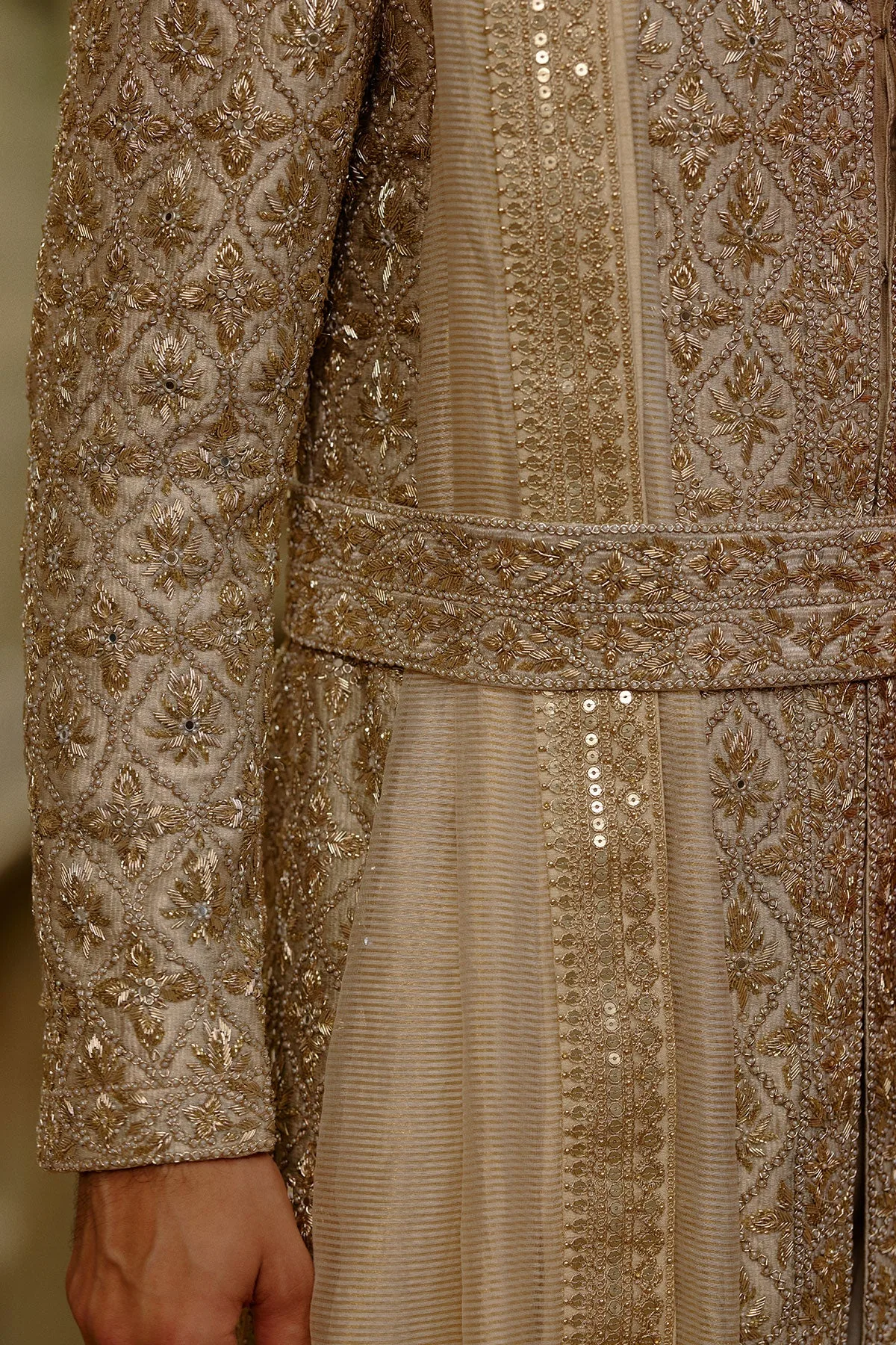 Gold Zardozi Sherwani Set by Nitika Gujral, view 4