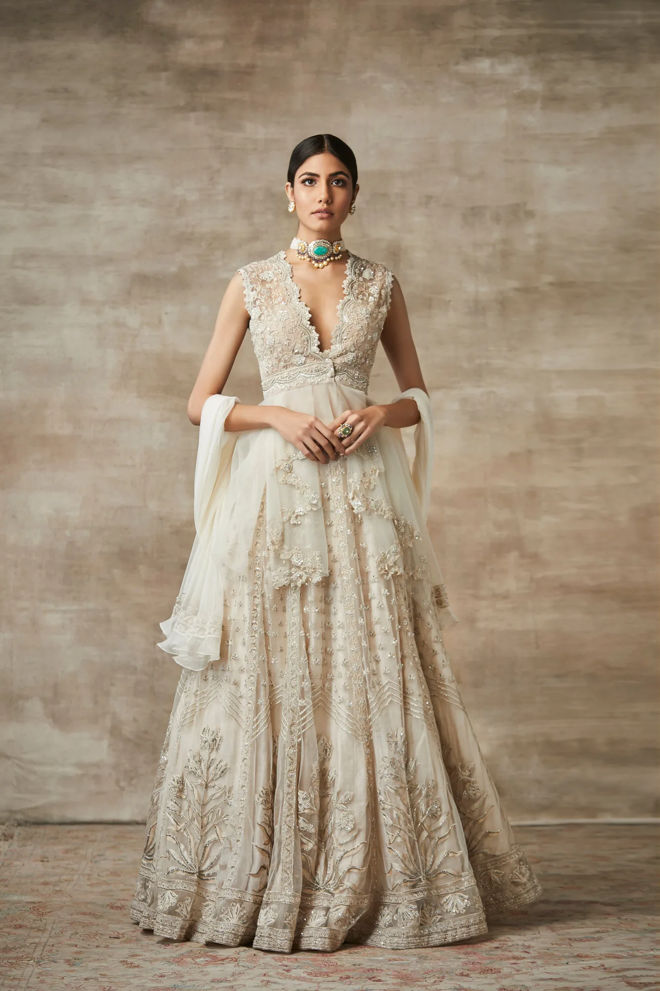 Arezoo by Ridhi Mehra, ivory lehenga, view 3